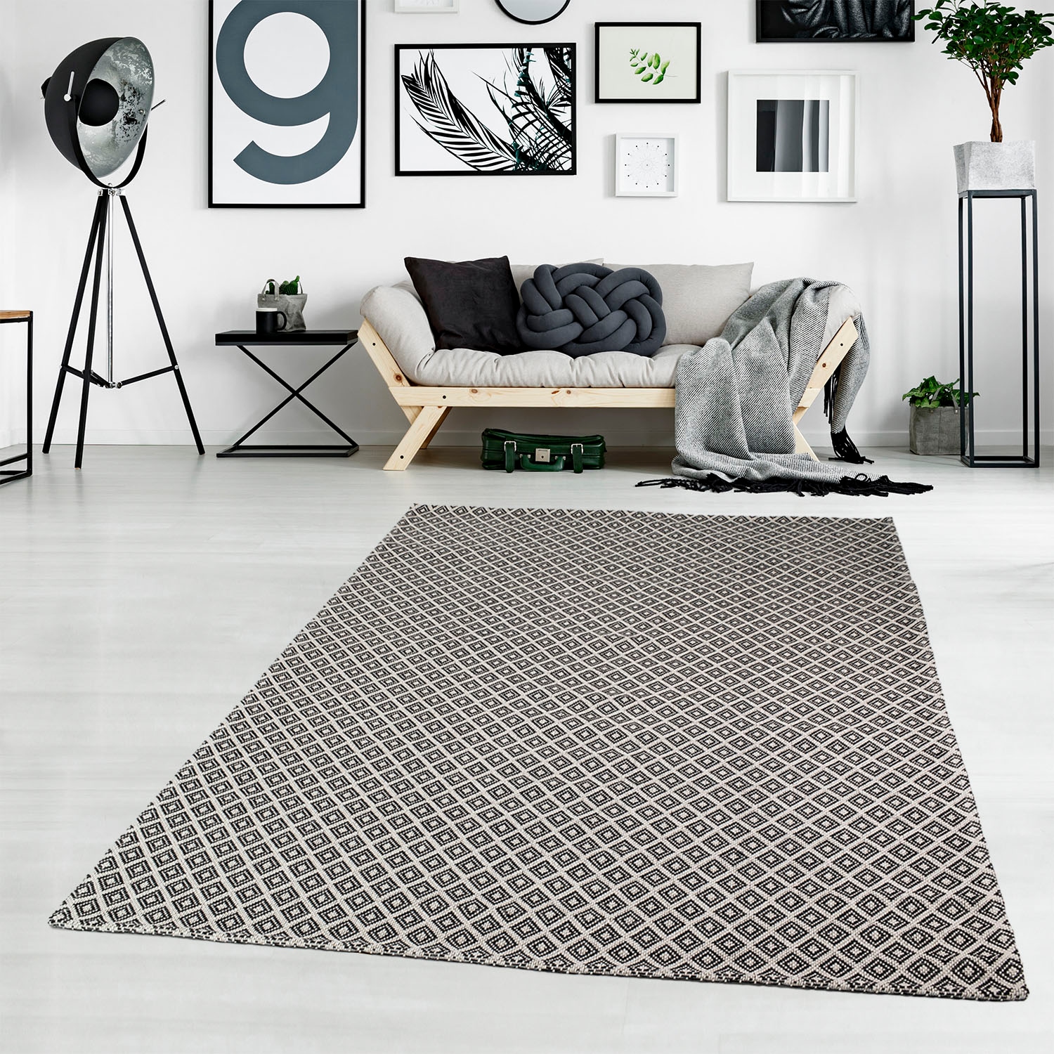 Carpet City Teppich »Cotton«, rechteckig, 5 mm Höhe, Flachgewebe, 100% Baumwolle, Rauten-Optik, Pflegeleicht