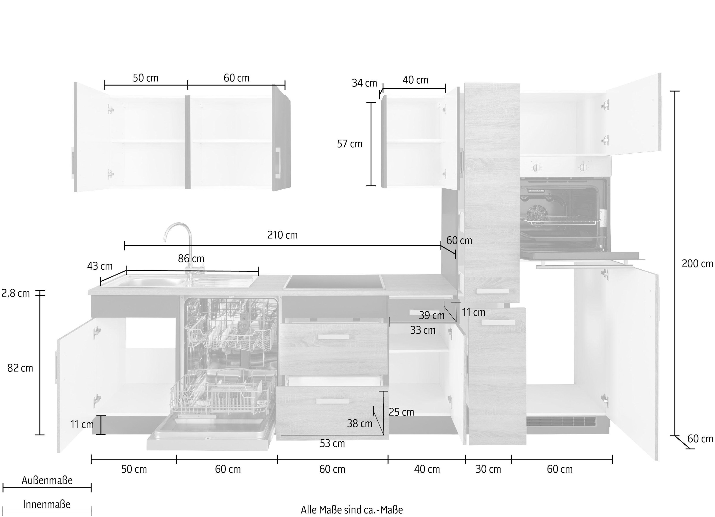 KOCHSTATION Kitchenette »KS-Gera« Largeur 300 cm, avec appareils électriques en option, avec plan de travail