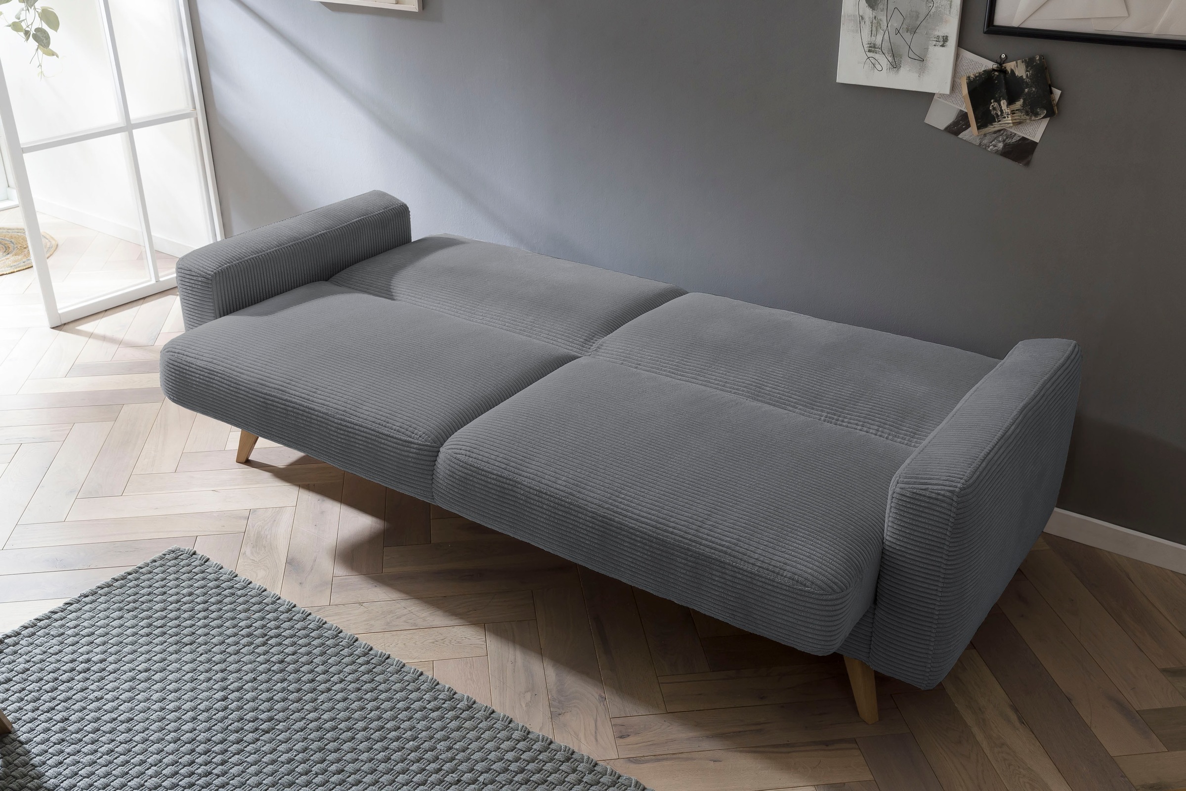 exxpo - sofa fashion 3-Sitzer »Samso, elegant und bequem, aktueller Cord Bezug, Kippcouch«, hochwertige Verarbeitung, Schlafsofa inkl. Bettfunktion und Bettkasten