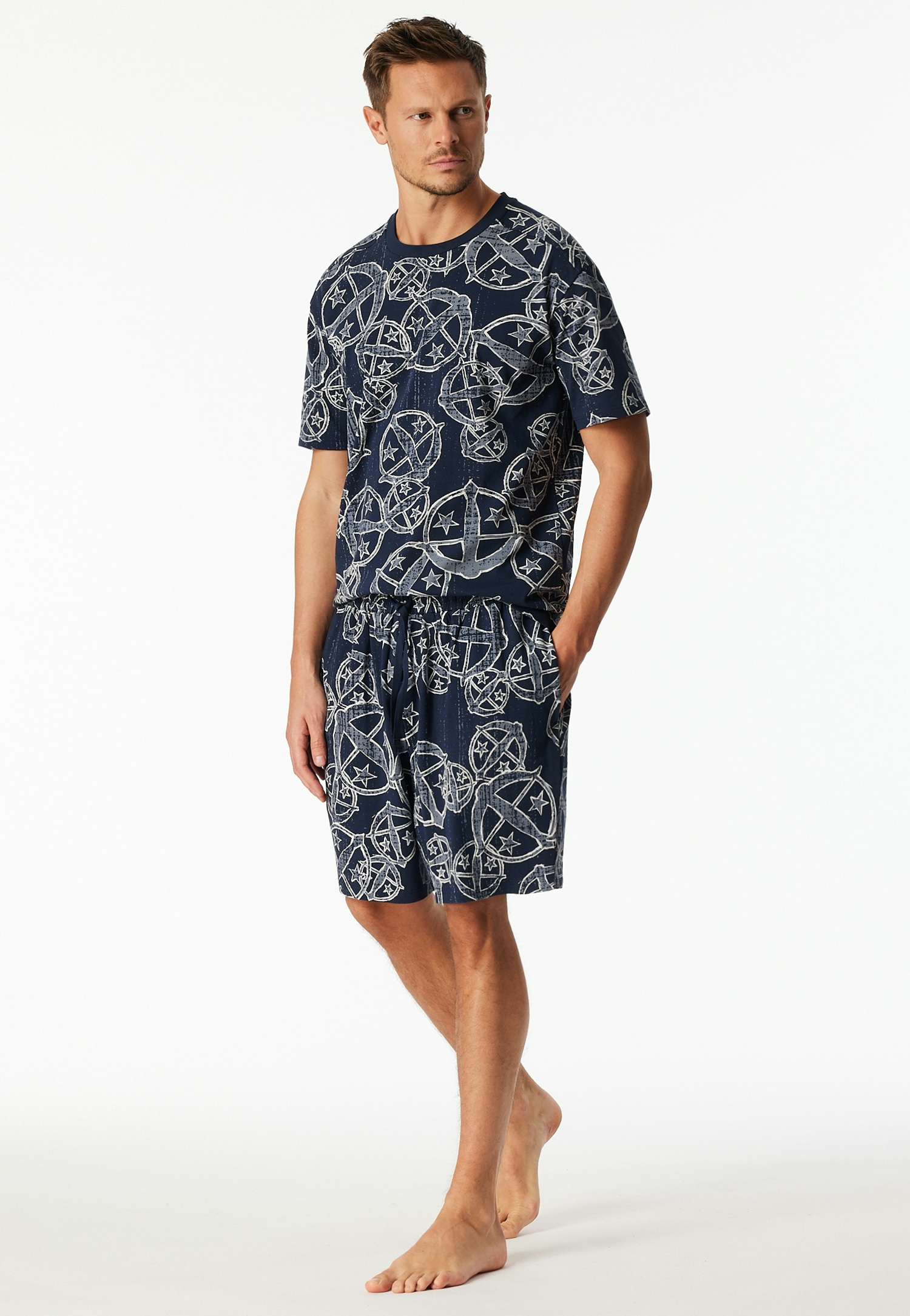 Image of Schiesser Pyjamashorts "Schiesser 150 Years" seitliche Taschen, Allover-Druck, Baumwolle