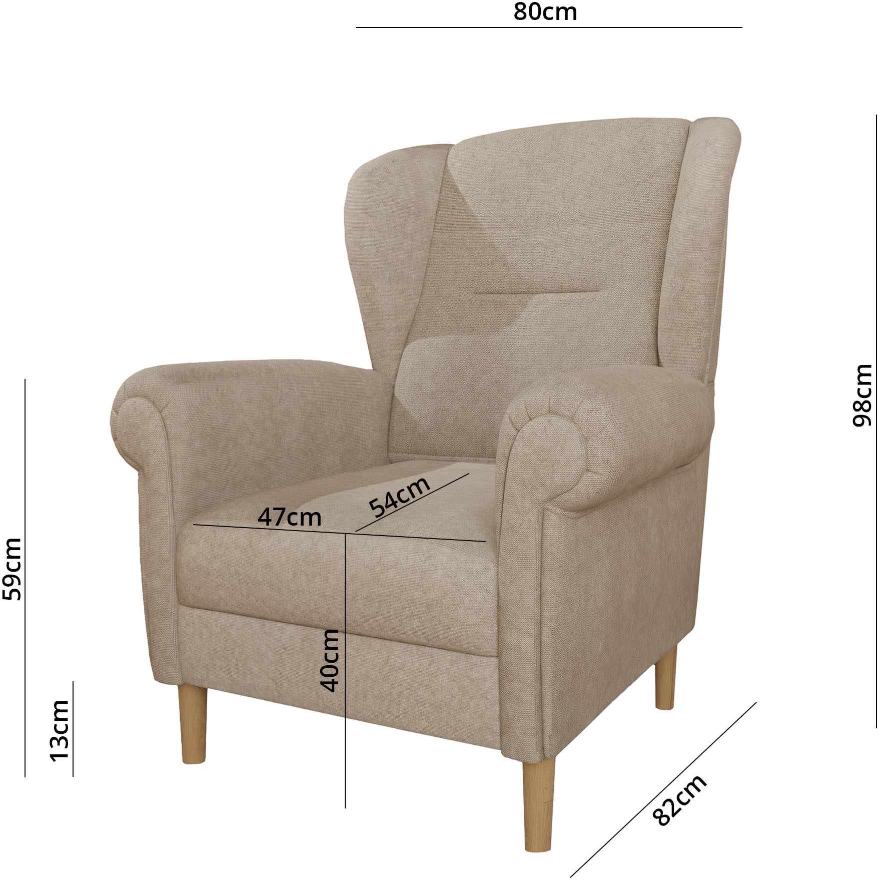 Home affaire Fauteuil à oreilles »OSTIANO B/T/H: 80/82/98 cm, Sessel« Einzelstück, dicke geschwungene Armlehnen, uni und kariert