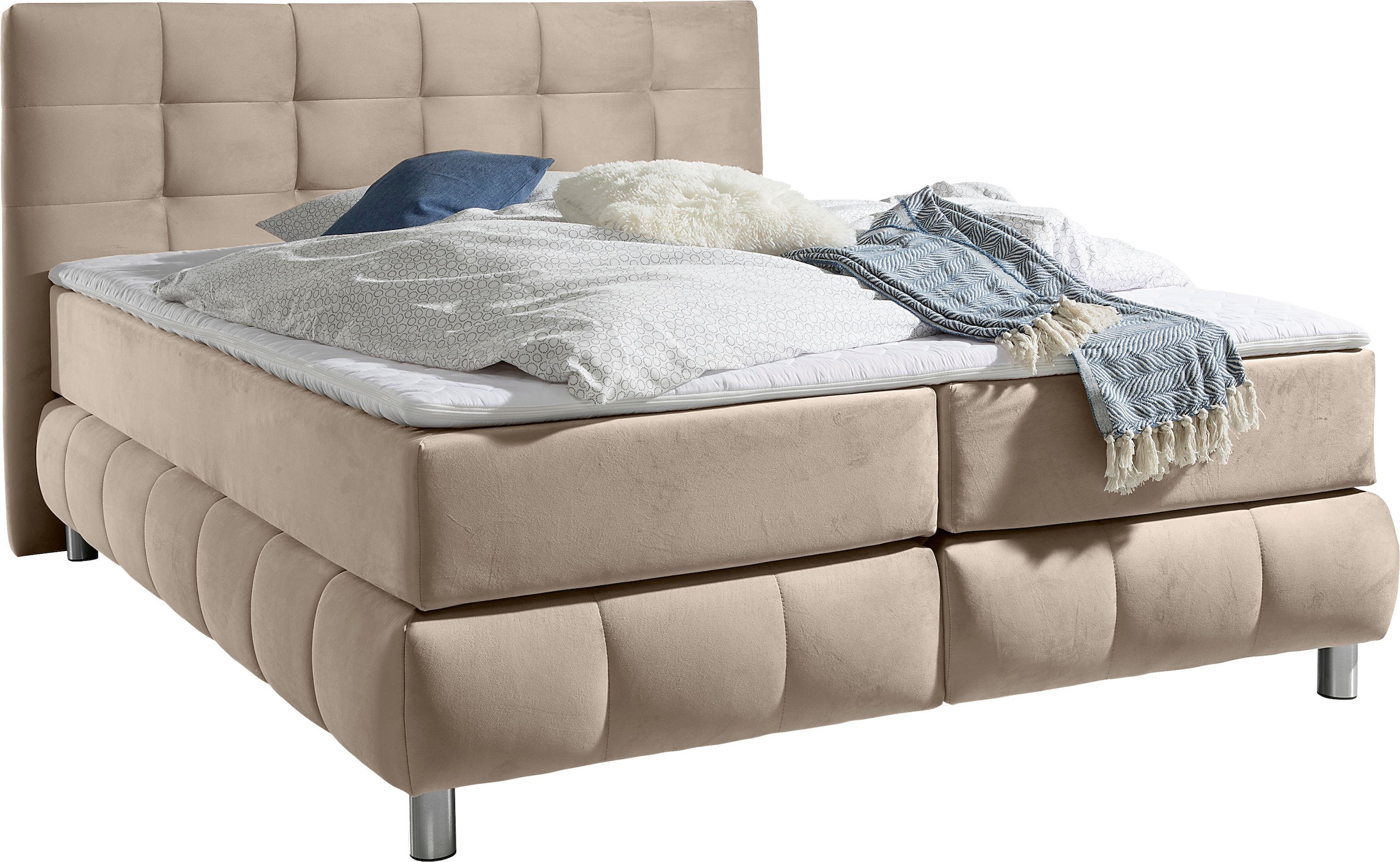 andas Boxspringbett »Salo XXL«, in Samtoptik oder Struktur, 6 Breiten in Überlänge 220cm, 4 Härtegrade