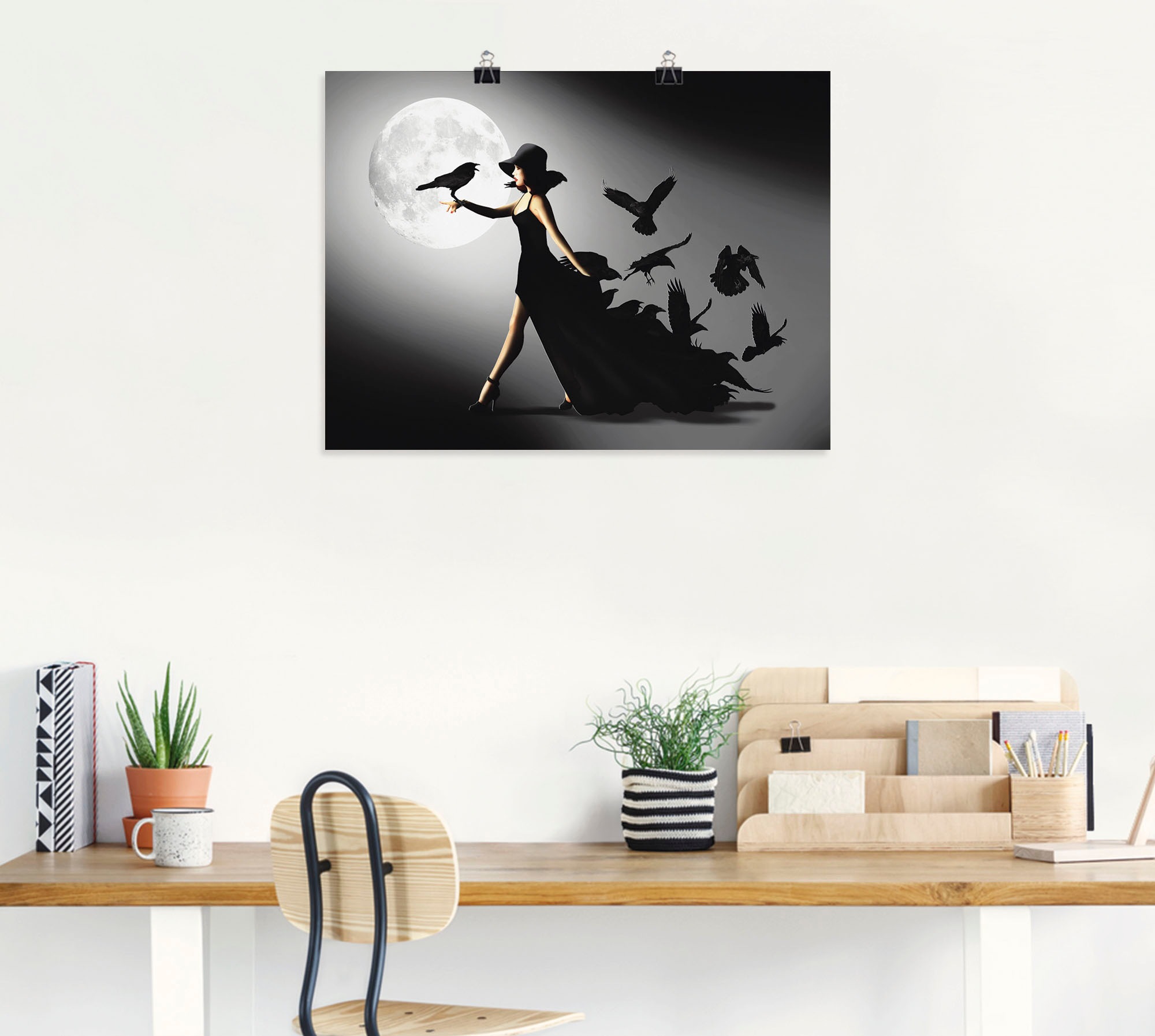 Artland Wandbild "Die Frau mit den Raben" Animal Fantasy 1 Stk. tlg. als Alubild, Leinwandbild, Poster in verschied. Größen