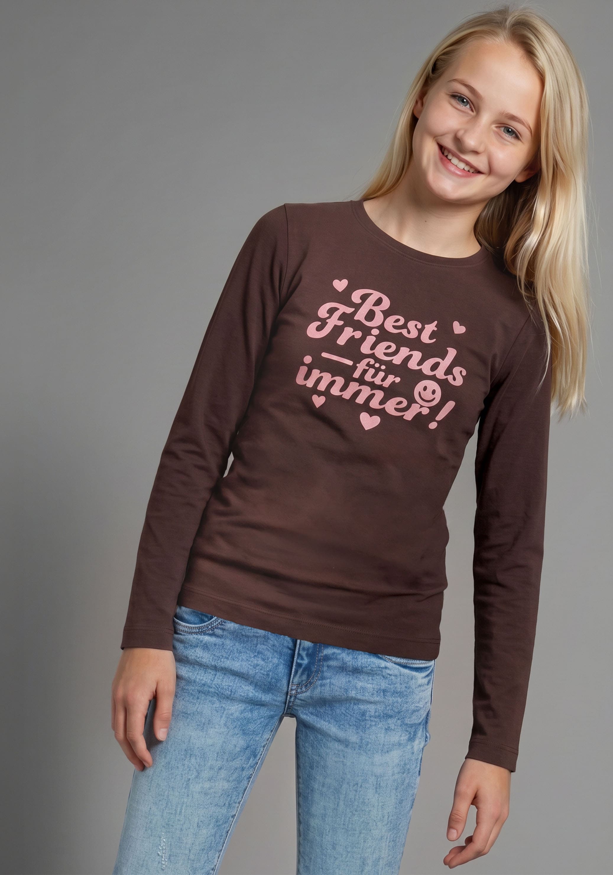 Image of KIDSWORLD Langarmshirt "Slogan Shirt: BEST FRIENDS - für immer" Sprücheshirt für Best Friends, hüftlange Schnittform, Basic-Stil