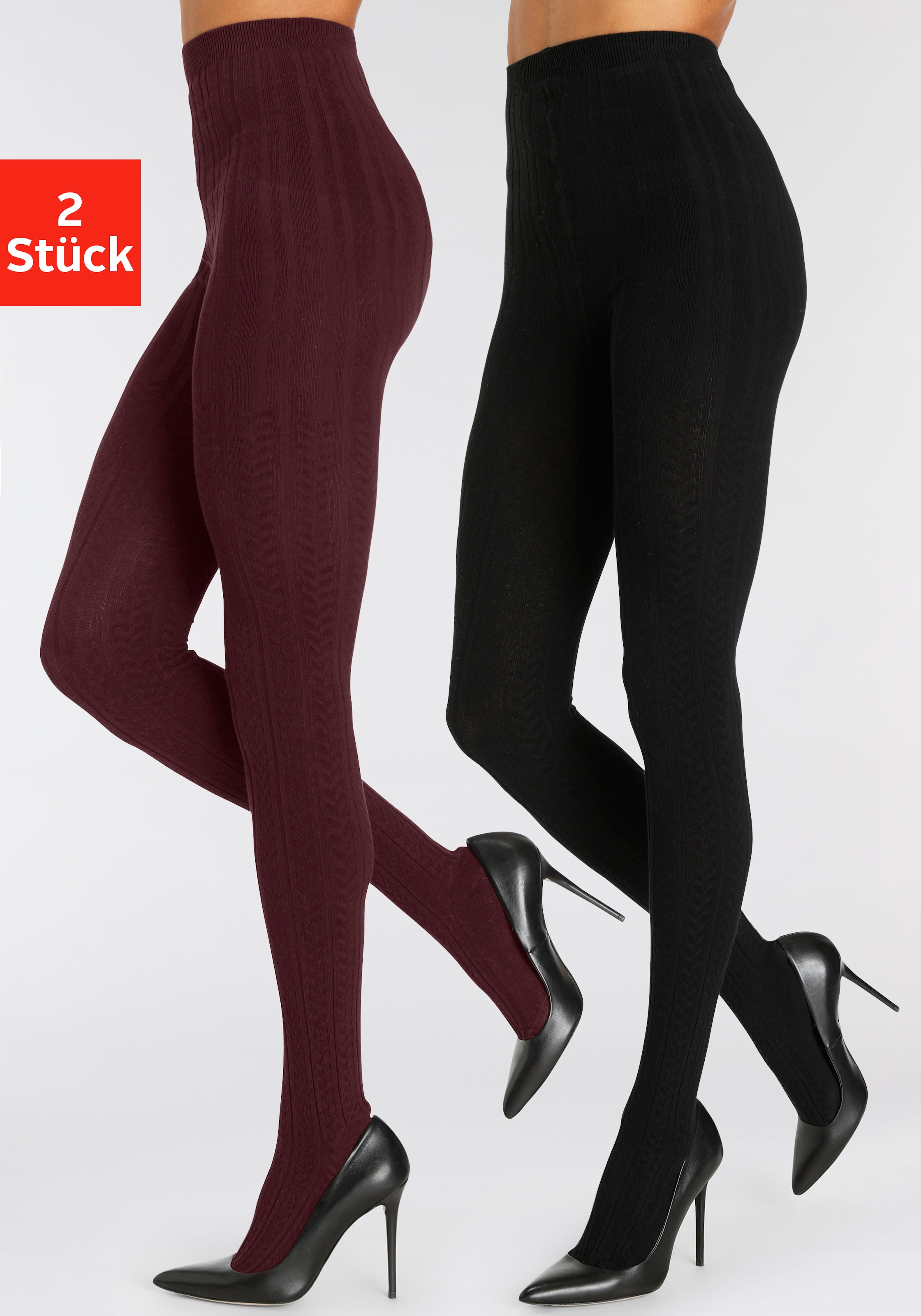 LASCANA Strickstrumpfhose 2 Stk. mit Zopfmuster