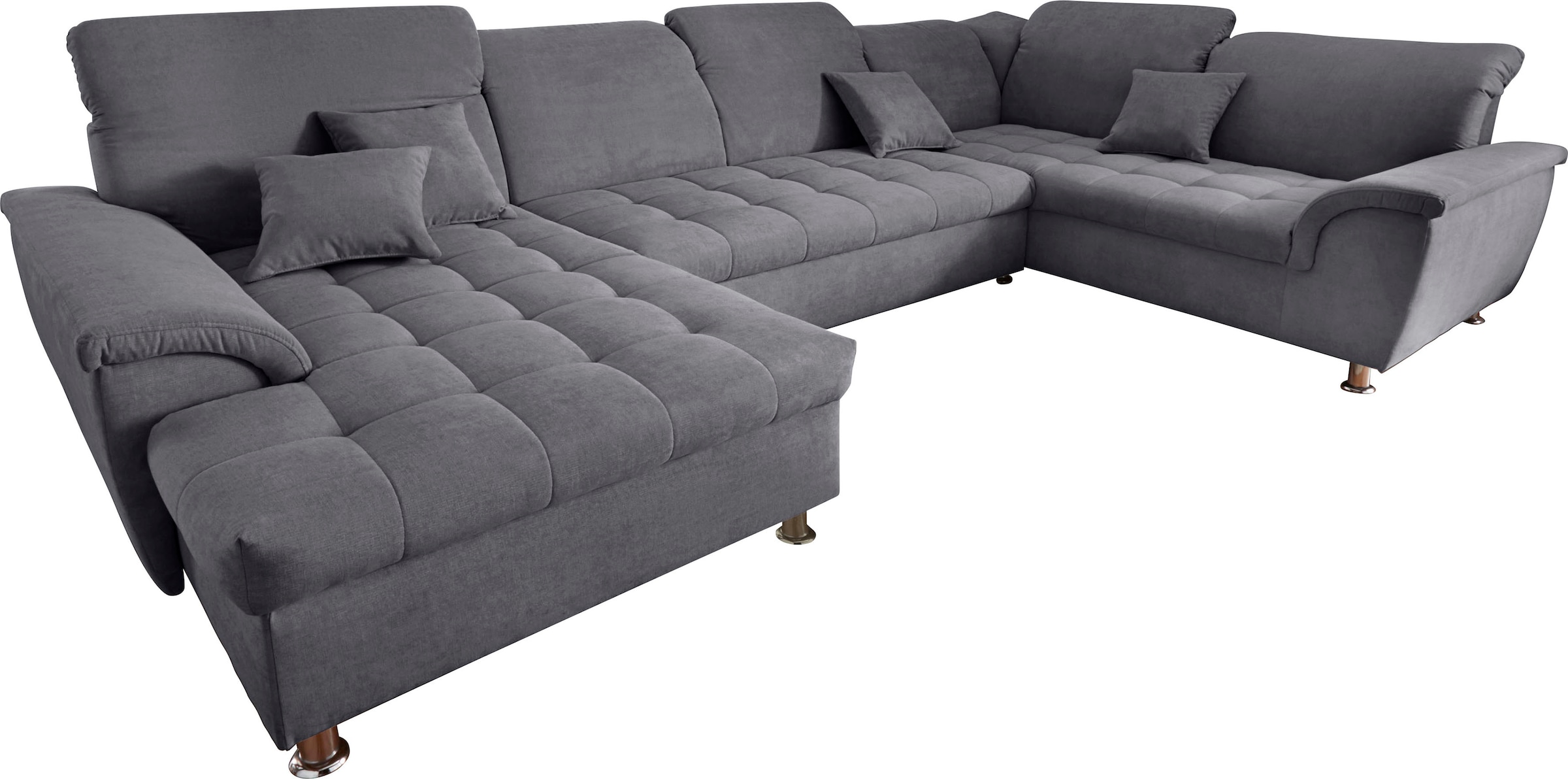 Image of DOMO collection Wohnlandschaft "FRANZI mit Kopfteilverstellung, U-Form mit viel Platz, bequem" XXL-Sofa, U-Form, belastbar bis 140kg/Sitz, dunkelgrau, Breite: 352cm