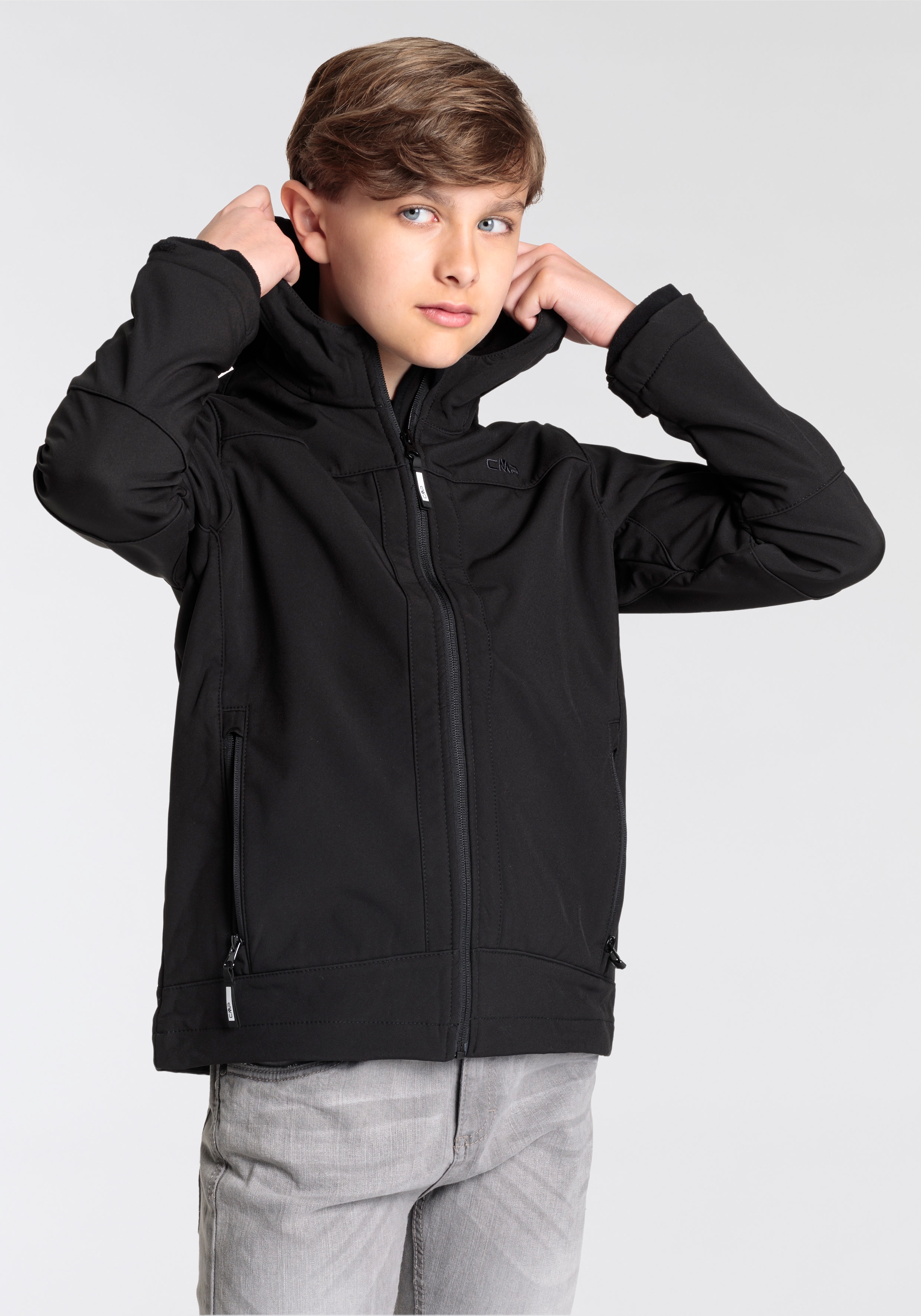 Softshelljacke »KID SOFTSHELL JACKET FIX HOOD«, mit Kapuze, Atmungsaktiv &...