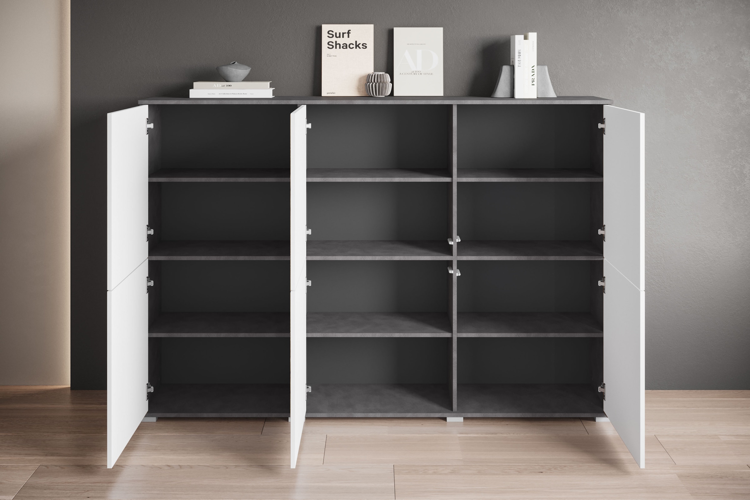 GOODproduct Highboard »Kenia, moderne grifflose Hochkommode mit 6 Türen, Breite 180 cm« 1 Stk. tlg. Push-to-Open-Fronten, höhenverstellbaren Einlegeböden