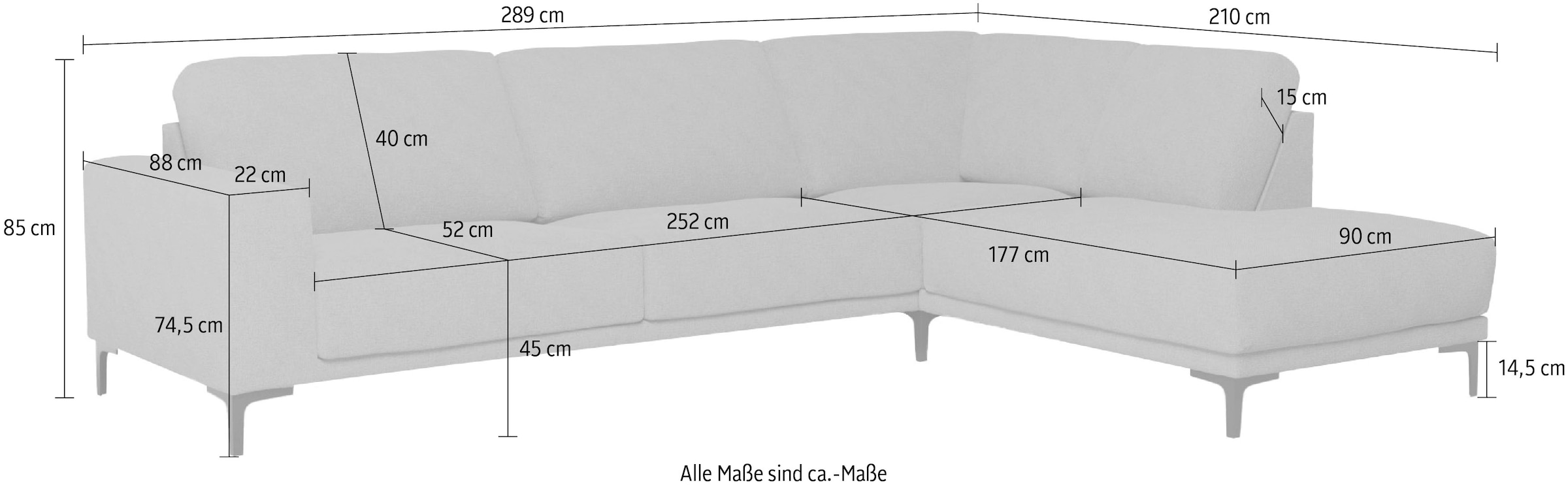 GOODproduct Ecksofa »Xander, L-Form,« Breite 289 cm, Webstoff, Soft-Touch Chenille, schwarze Metallfüsse