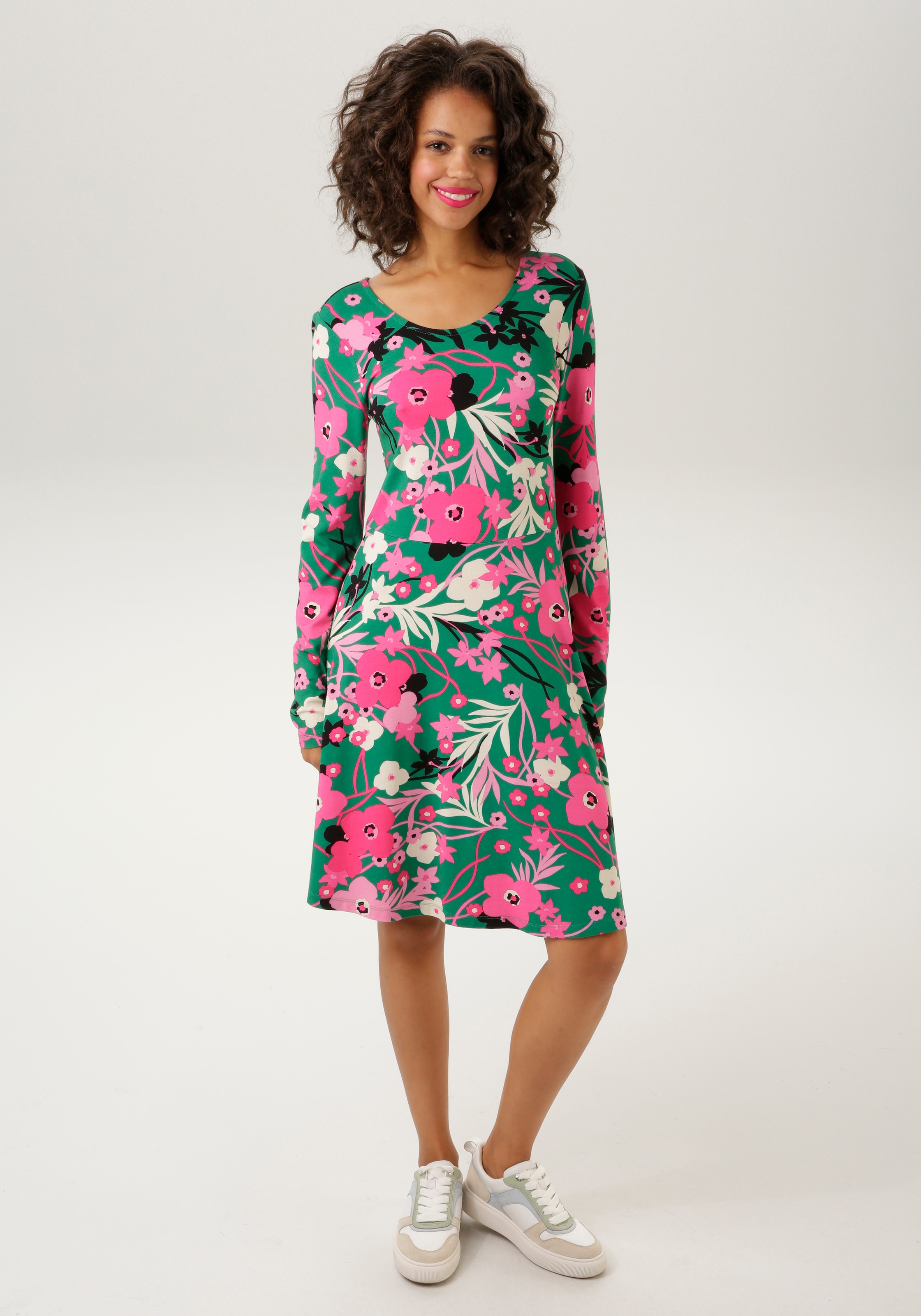 NEUE Teil livraison trendfarbigen Unikat frais Jerseykleid, mit Blumendruck - Aniston KOLLEKTION -jedes sur ein CASUAL de sans