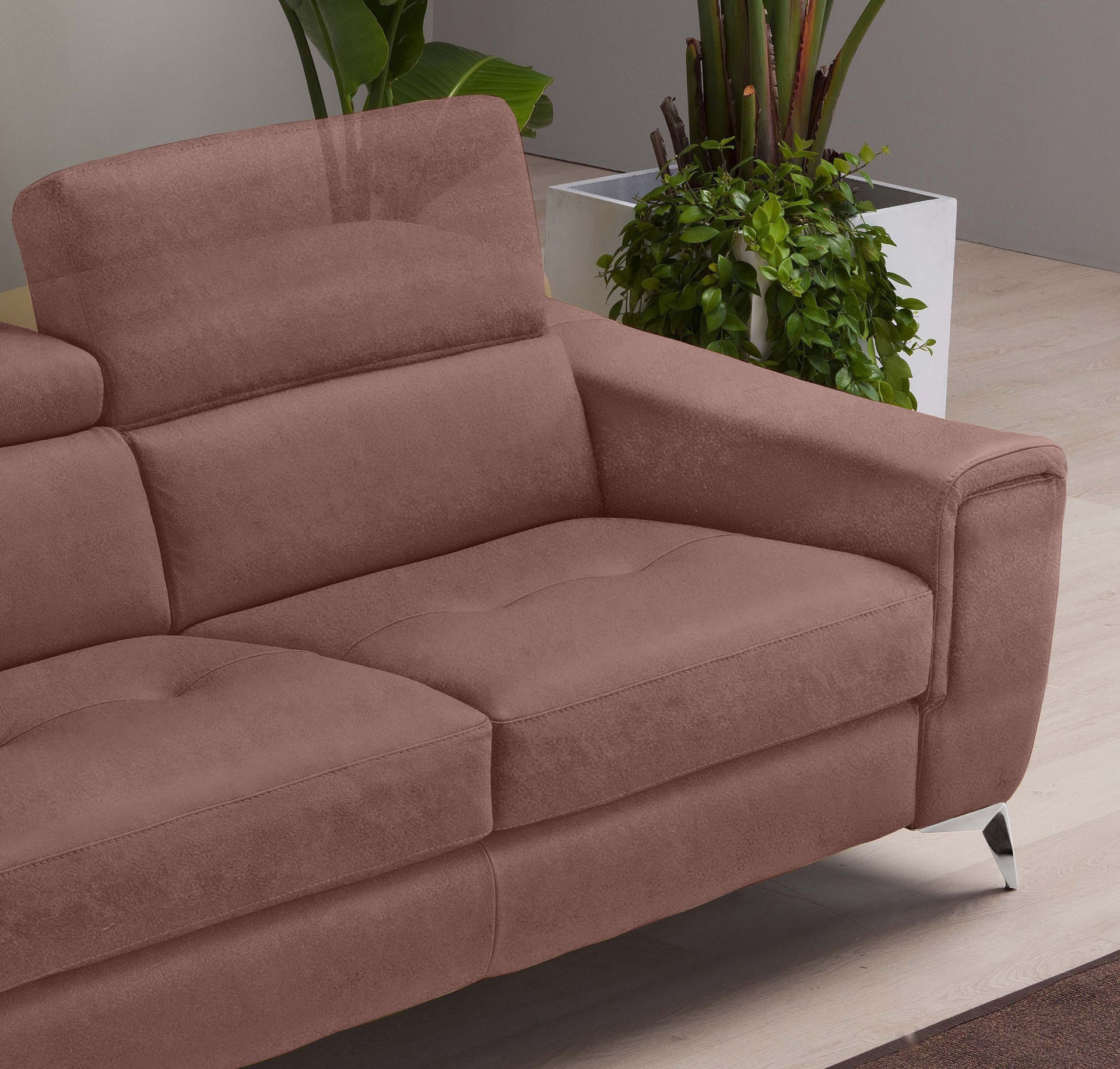 Egoitaliano Schlafsofa »Francine Designsofa, Loungesofa mit Dauerschlaffunktion, Breite 233 cm«, mit Bettfunktion, Luxus-Microfaser BLUSH, cedar wood, Fussfarbe chrom