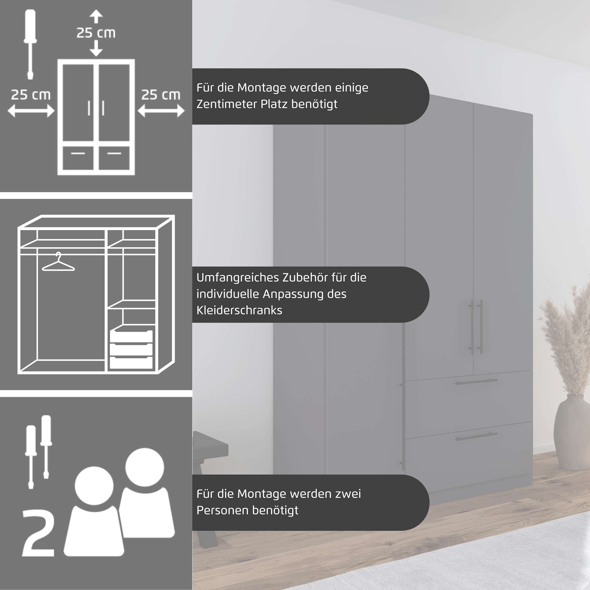 GOODproduct Kleiderschrank »Mehrzweckschrank Aktenschrank Möbel Mietswohnung Schlafzimmer AVOLA« 3 verschiedene Ausstattungen BASIC/CLASSIC/PREMIUM (inkl. SOFT-CLOSE),  mit hochwertigen Stangengriffen aus Metall in Schwarz MADE IN GERMANY