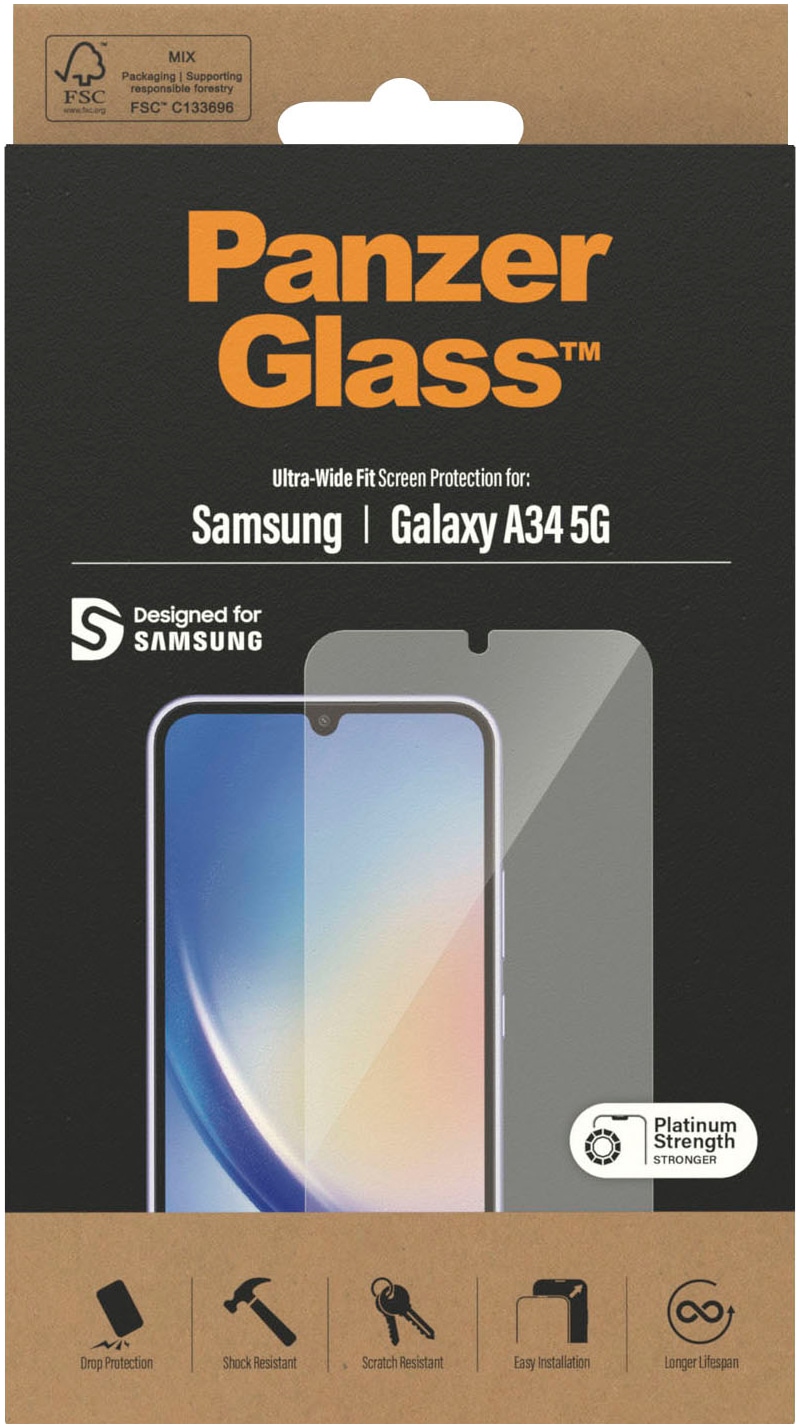 PanzerGlass Displayschutzglas »Displayschutz Samsung Galaxy A34 5G - Ultra-Wide Fit«, für Samsung Galaxy A34 5G, Kratz-& Stossfest,Kristallklar, Berührungsempfindlich, Simpel Anbringen