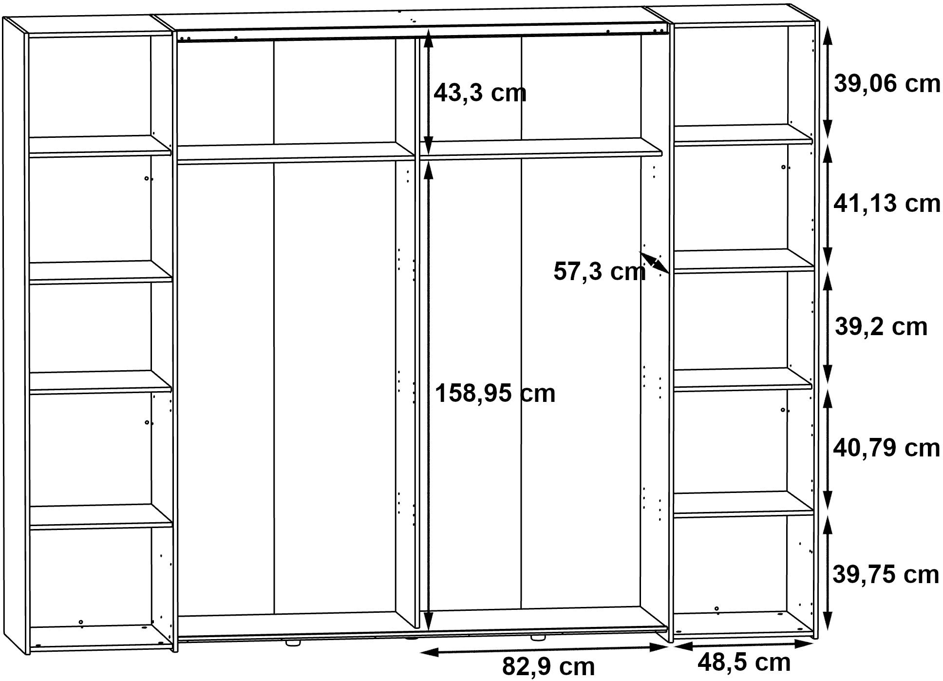 FORTE Armoires à vêtements »Narago, Kombischrank, modernes Design« L/H/P env. 270/210/61 cm, aussi avec équipement premium,  Combinaison de portes coulissantes avec portes latérales battantes, Fabriqué en Europe