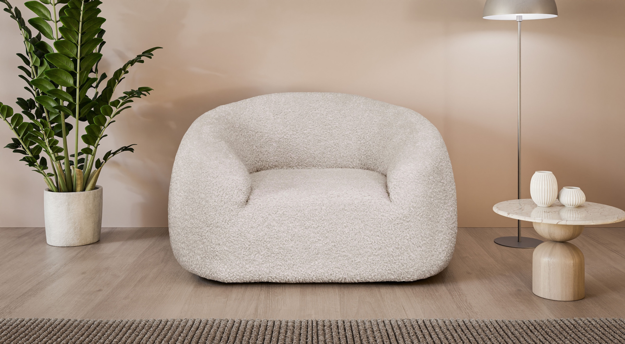 LeGer Home by Lena Gercke Sessel »YANI Relaxsessel, Loungesessel, Masse B/T/H: 127/96/76 cm«, organische Form, mit Wellenunterfederung, auch in Bouclé