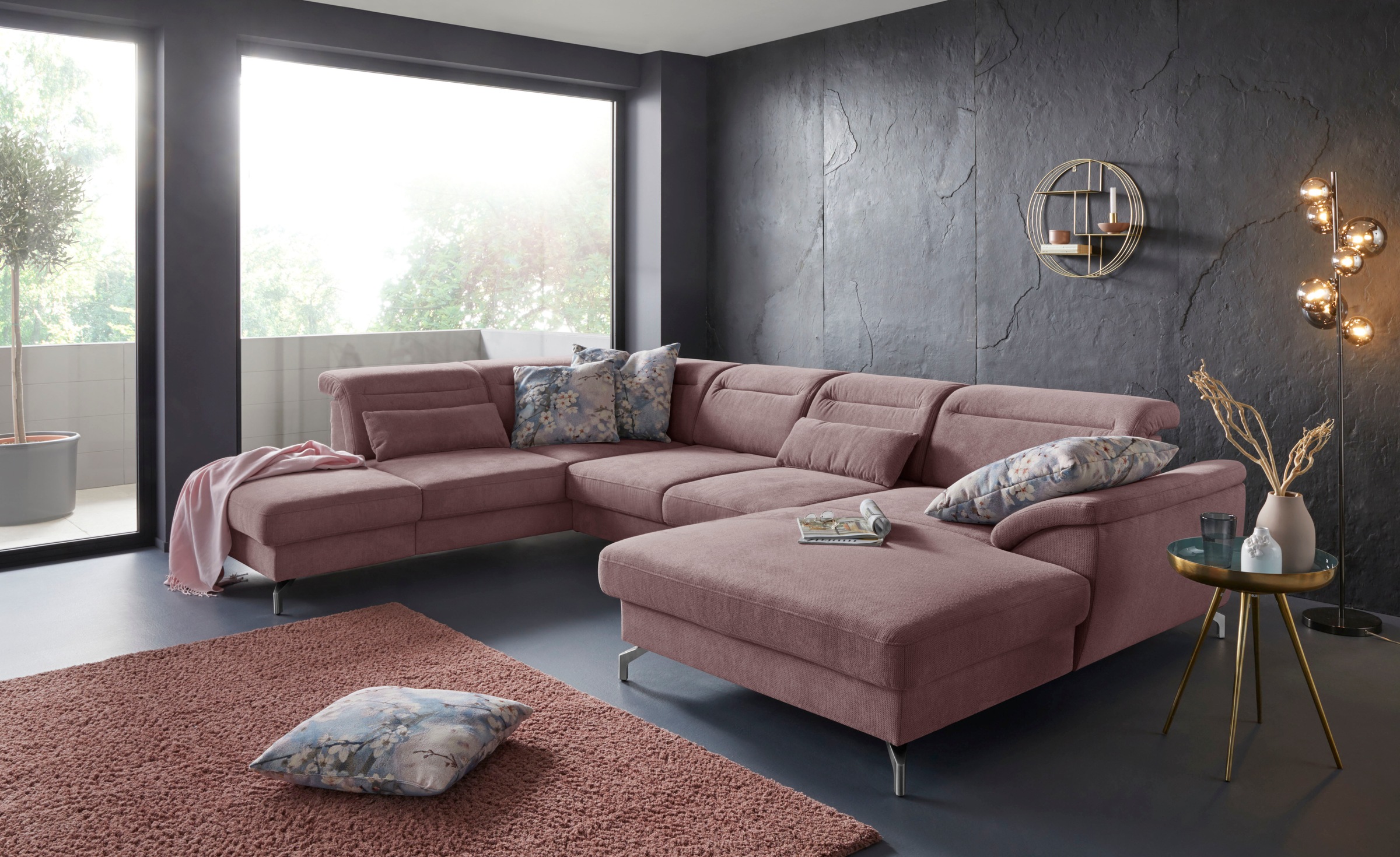 sit&more Wohnlandschaft »Percy U-Form«, 12 cm Fusshöhe, Sitztiefenverstellung, wahlweise in 2 Fussfarben