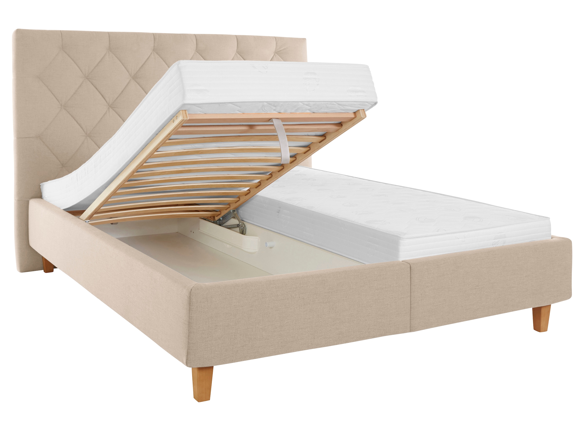 Home affaire Polsterbett »Sunley 140«, Kreuzsteppung, Kopfteilhöhe 142 cm, ohne oder mit Matratze/Lattenrost