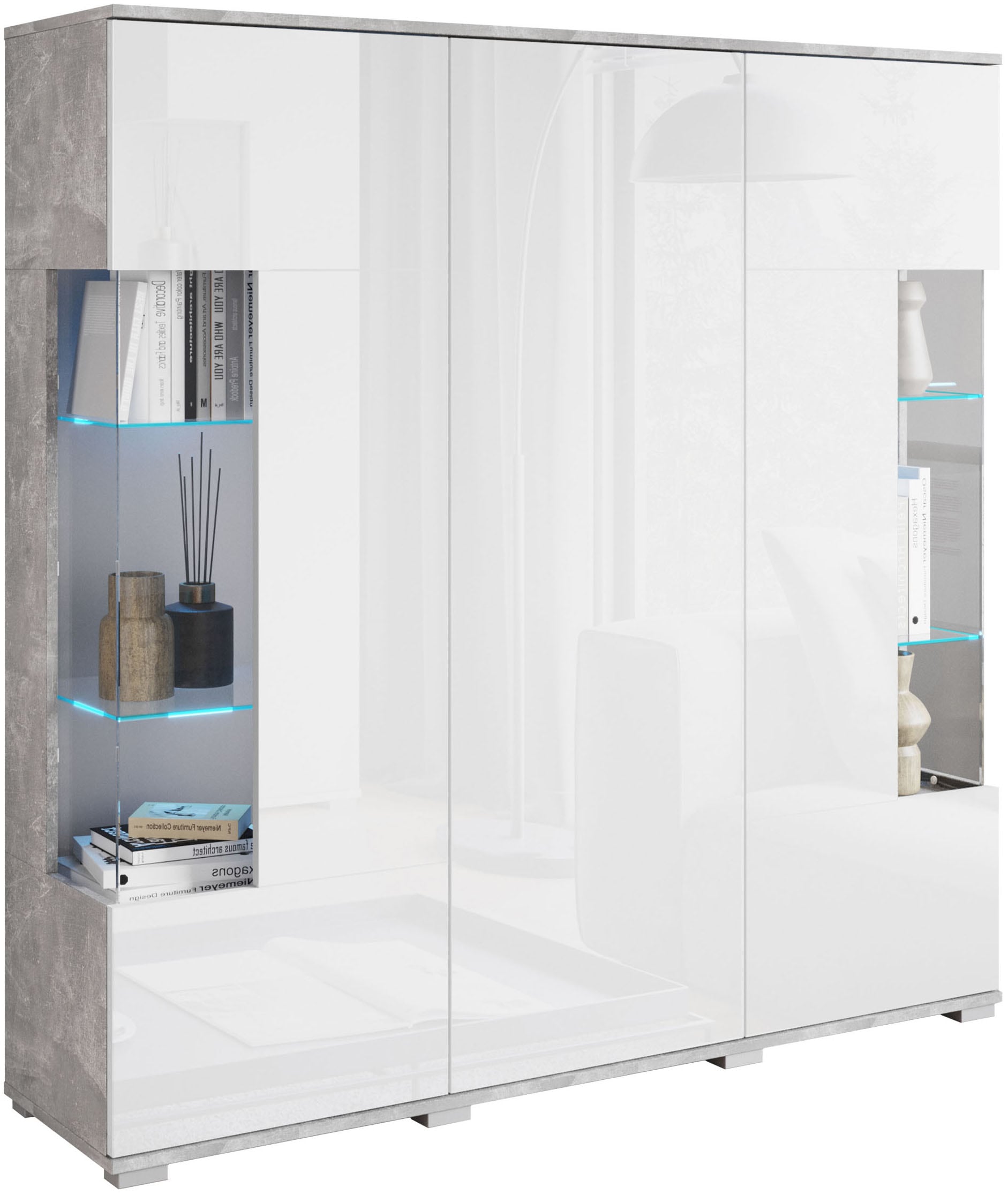 GOODproduct Highboard »Kenia« 1 Stk. tlg. Modernes Highboard, mit Glastüren, Breite 135 cm