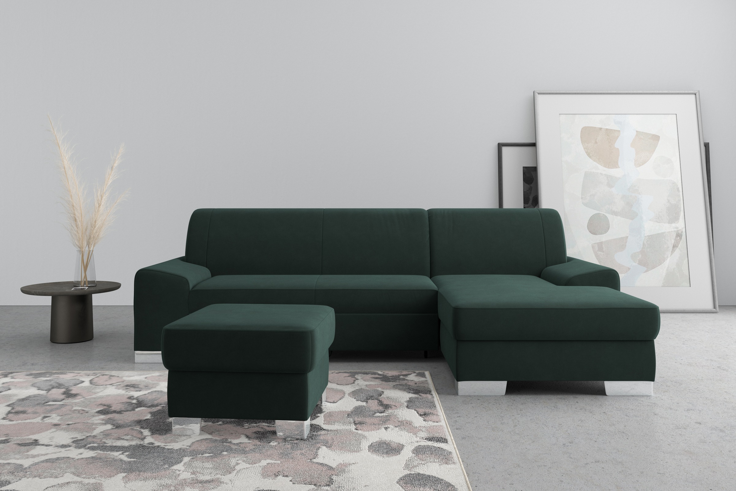 Image of DOMO collection Ecksofa "Anzio L-Form, whlw. Bettfunktion, Federkern, hochwertig, Breite 271 cm" Mit Bettfunktion, Recamiere rechts, Samtoptik, grün