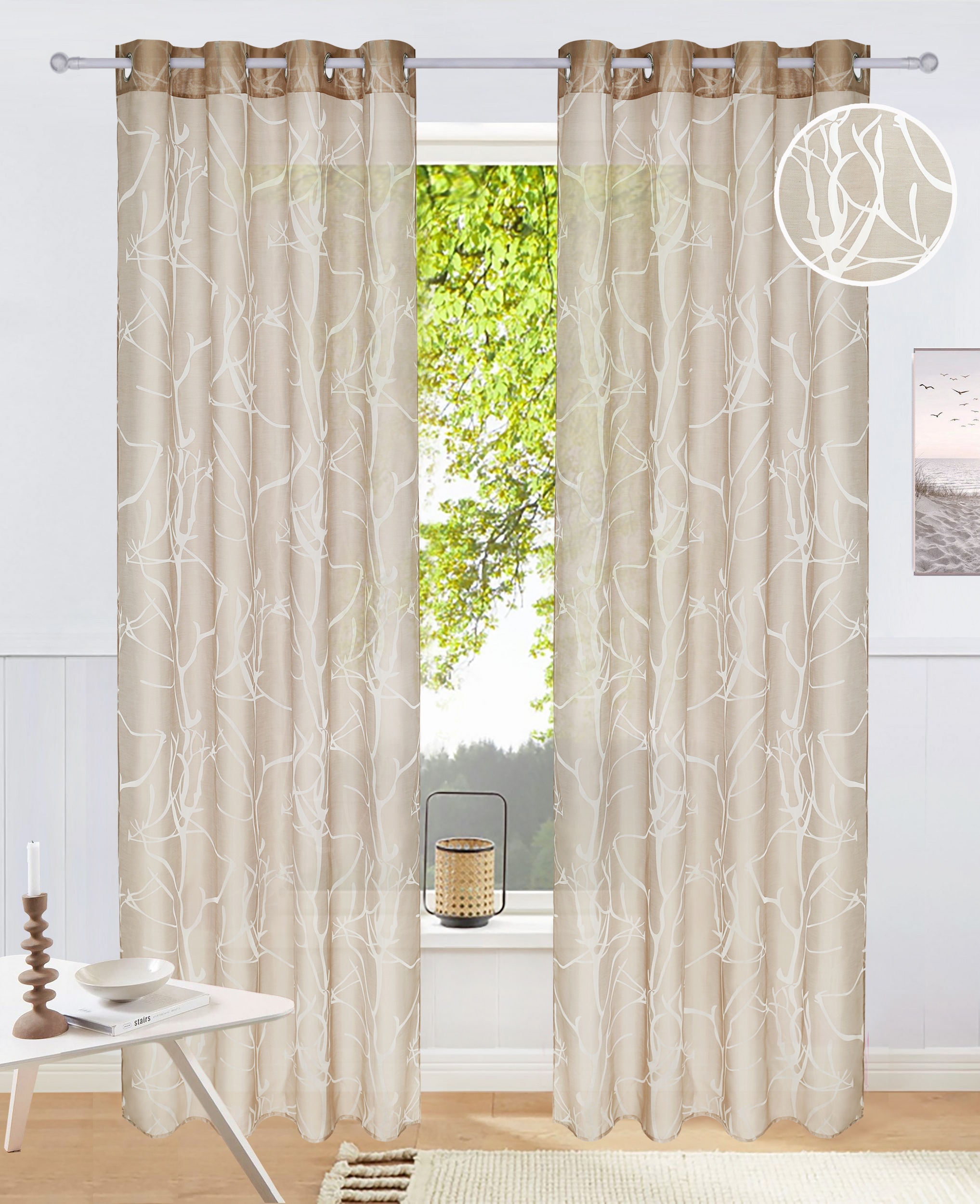 GOODproduct Rideau »Anna, 1 Stück, halbtransparent, Äste-Motiv« Œillet 1 cuis tlg. bestseller, motif branches, viscose, polyester