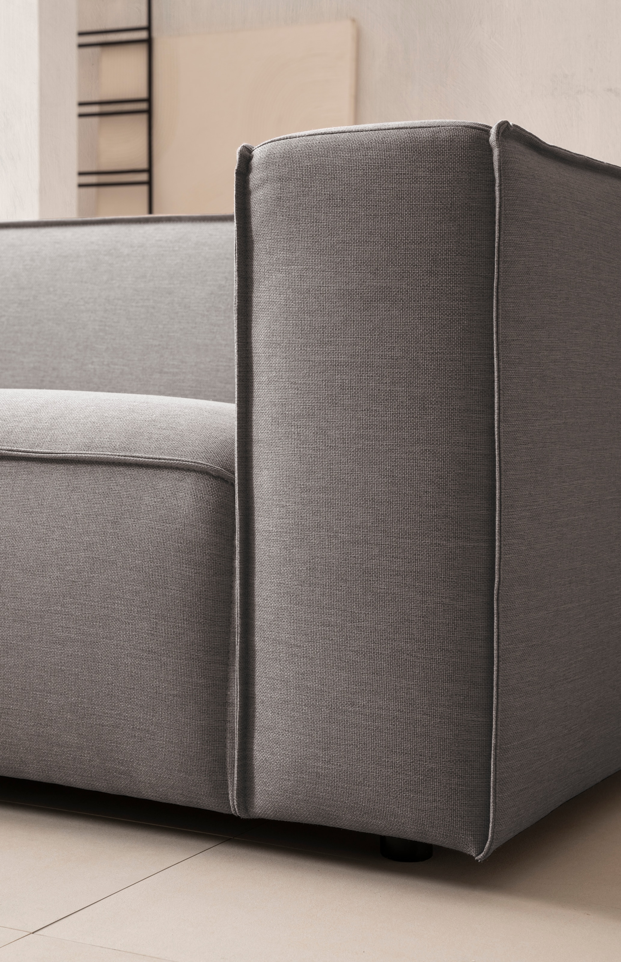 LeGer Home by Lena Gercke 3-Sitzer »PIARA, Couch mit Kedernaht, Sofa in Cord oder Leinenoptik«, schwarze Füsse, bequemer Sitzkomfort