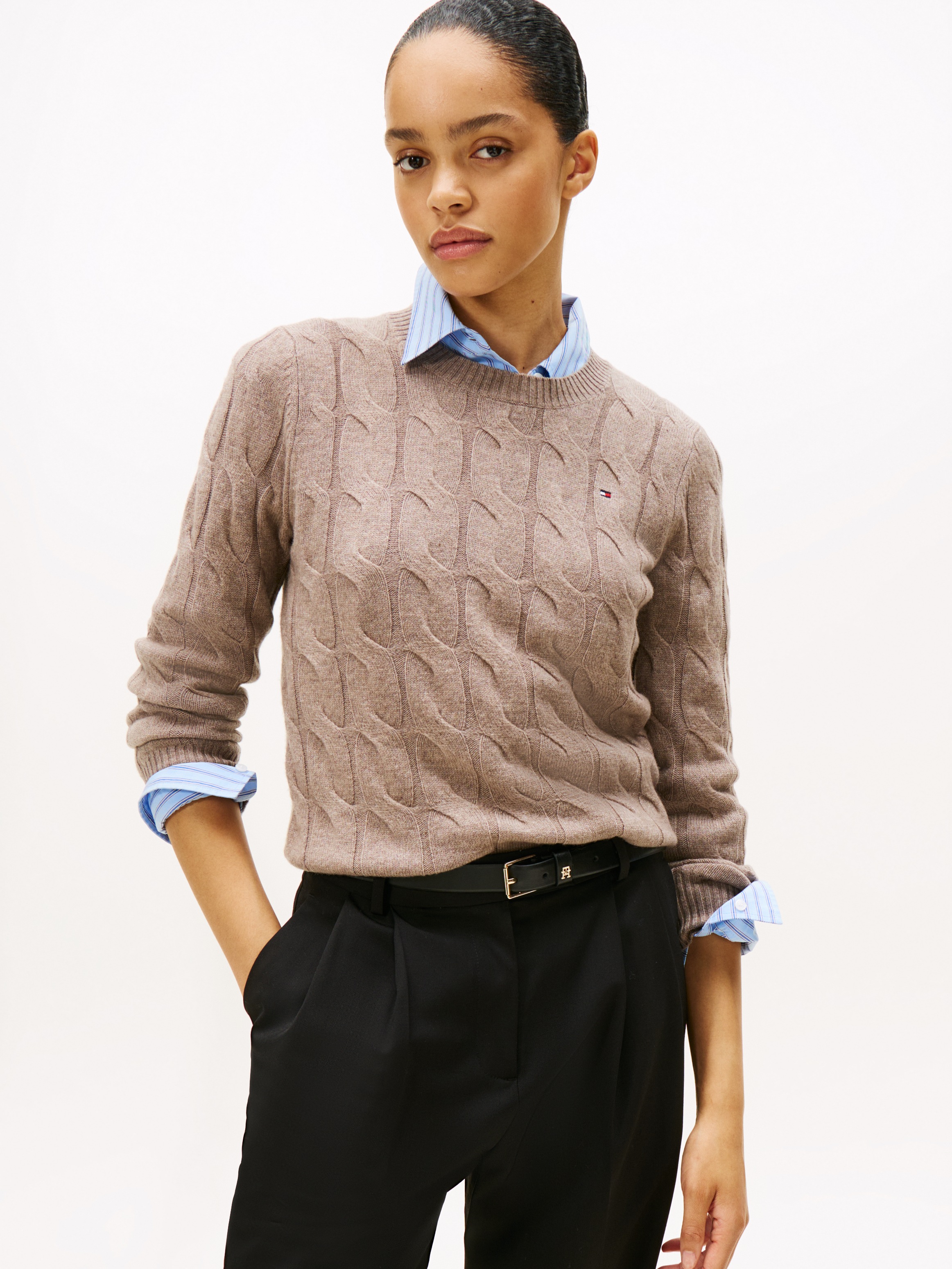 Image of Tommy Hilfiger Strickpullover "SOFT WOOL CABLE C-NK" Wolle, mit Zopfmuster