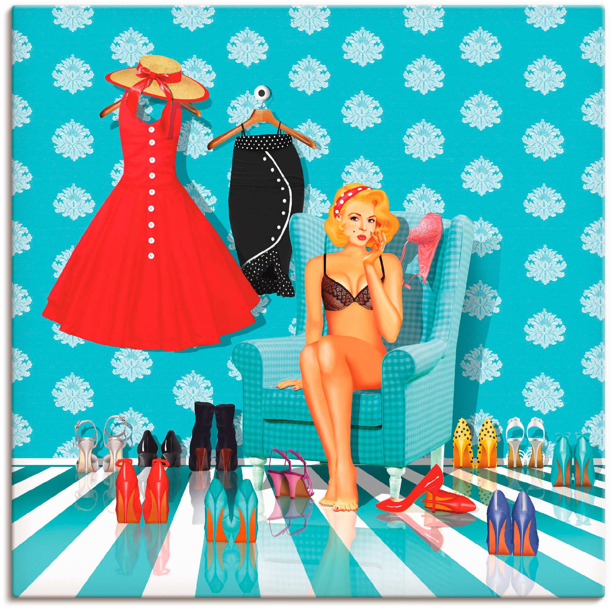 Image of Artland Wandbild »Ich habe nichts zum anziehen«, Mode, (1 St.), in vielen Grössen & Produktarten - Alubild / Outdoorbild für den Aussenbereich, Leinwandbild, Poster, Wandaufkleber / Wandtattoo auch für Badezimmer geeignet bei Ackermann Versand Schweiz