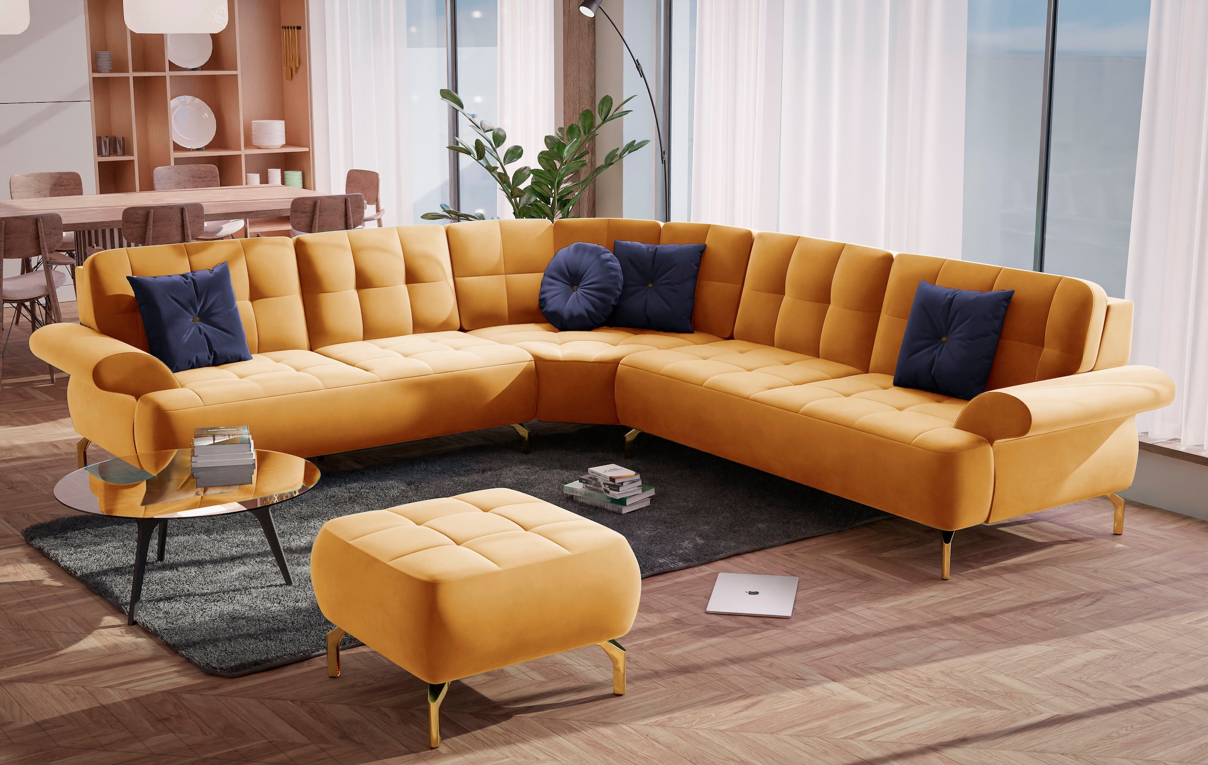 Image of sit&more Ecksofa "Orient 1 L-Form" inkl. 4 Zierkissen mit Strass-Stein, goldfarbene Metallfüsse