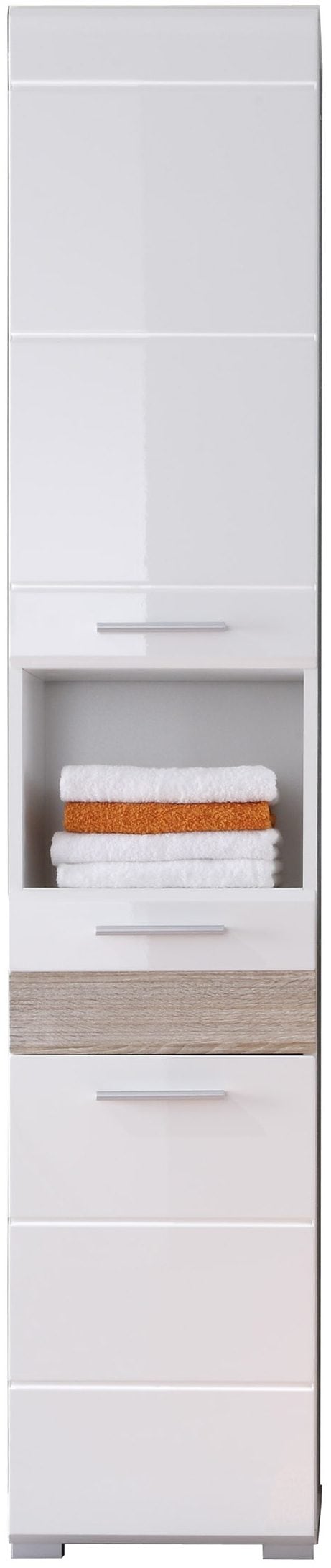 welltime Hochschrank »Marbella«, Badschrank mit waagerechten Fräsungen - Masse (B/T/H) 37/31/182 cm