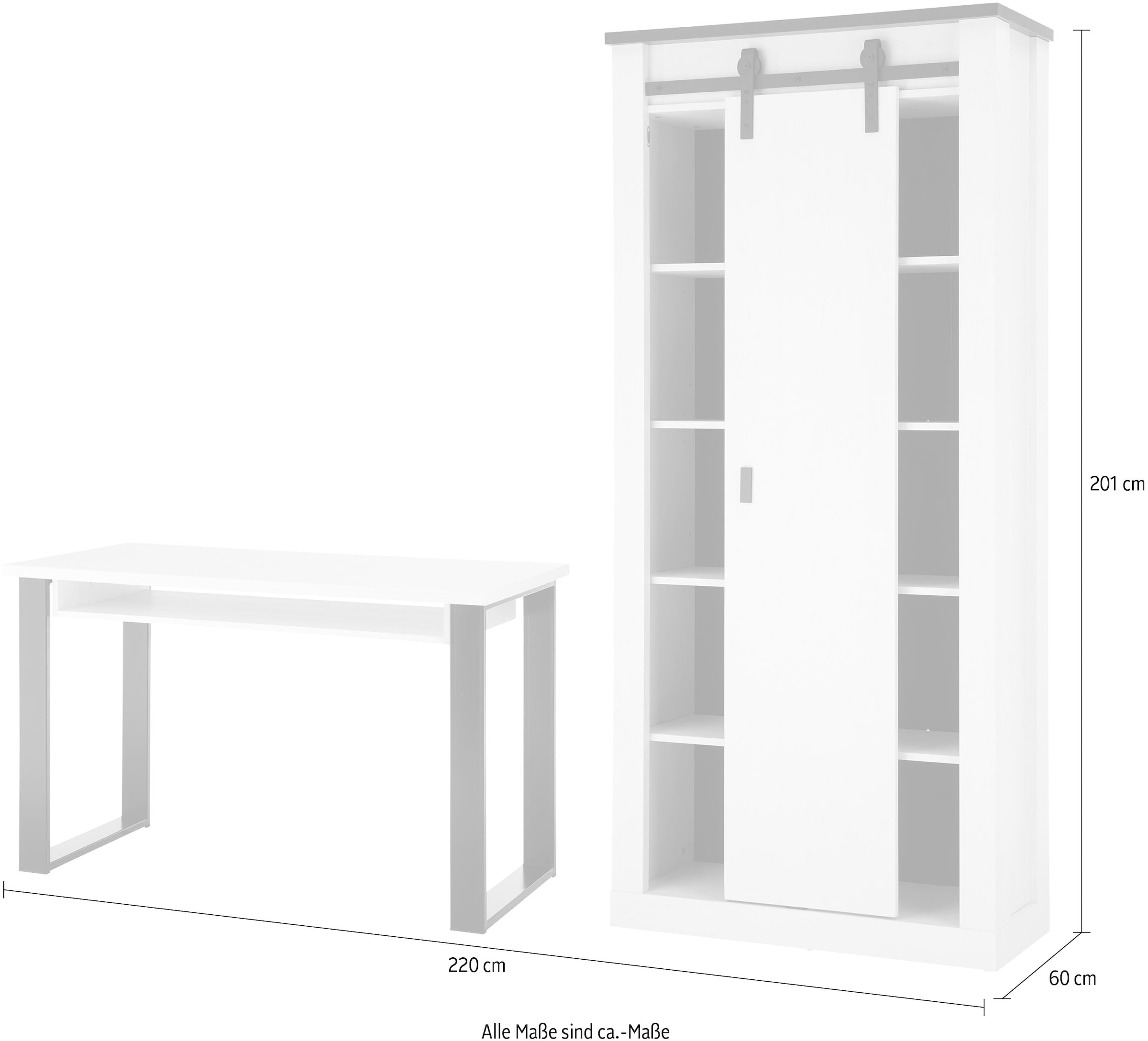 Home affaire Schrank-Set »SHERWOOD«, (2 St.), Büromöbel Set, mit  Scheunentorbeschlag aus Metall, Breite ca. 220 cm versandkostenfrei auf