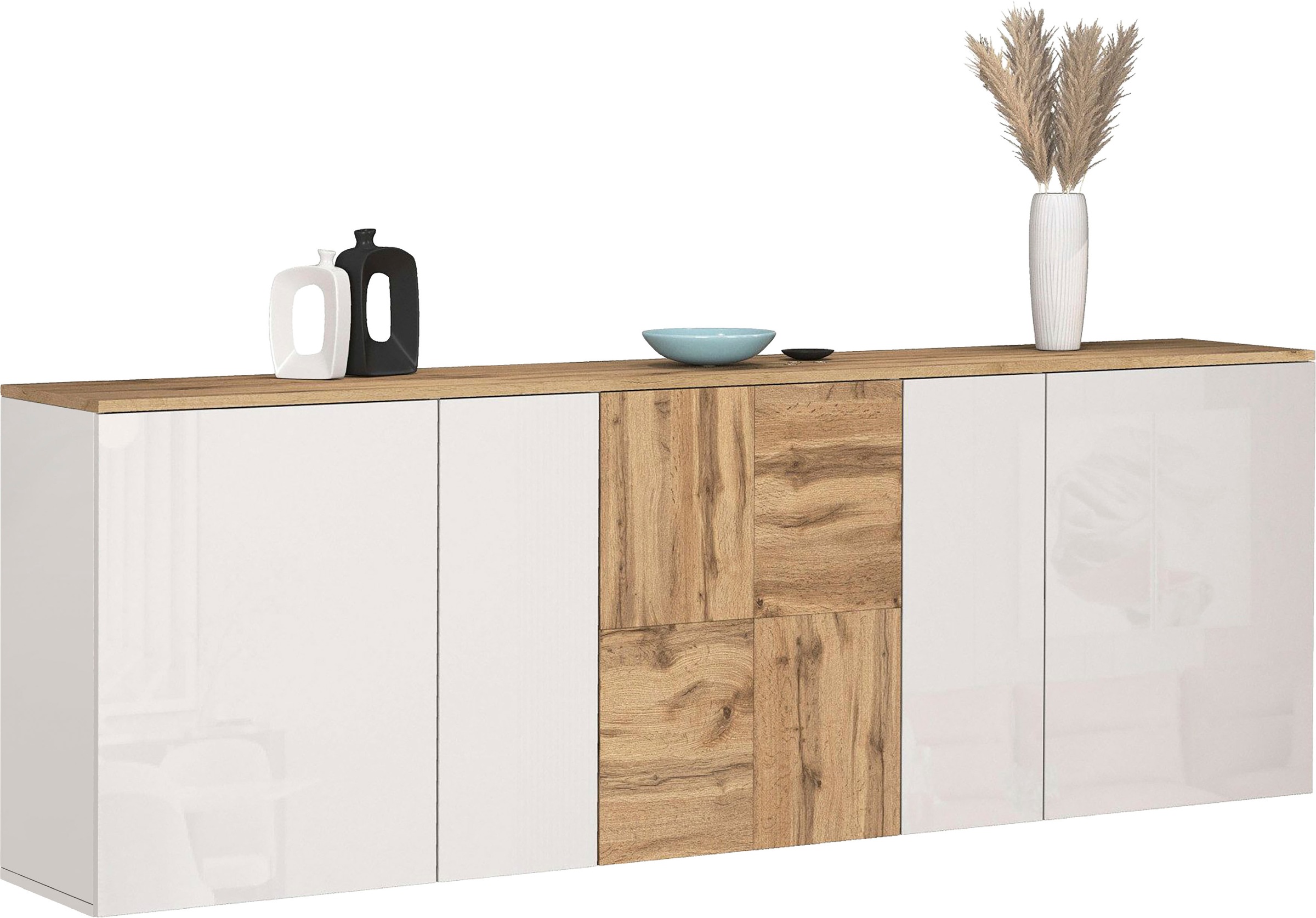 Image of GOODproduct Sideboard "ISEO, Kommode, Schrank, Sideboard, Lowboard, 6 Fächer, Breite 200 cm" 1 Stk. tlg. stehend/hängend, 5 Türen Hochglanz lackiert, Made in Italy