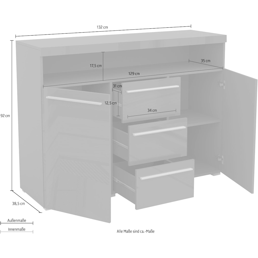 Helvetia Sideboard »India«, Breite 132 cm