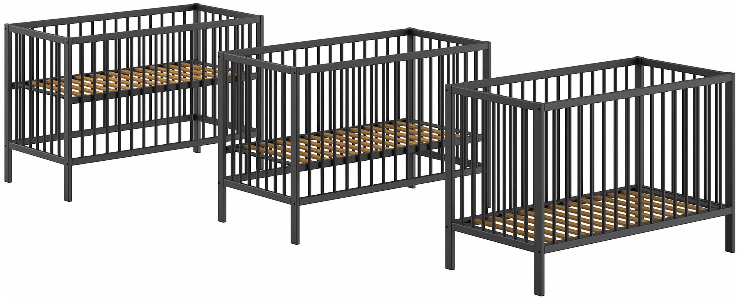 Vipack Lit bébé »DINO, ideal für Ihr Kinderzimmer, Made in Europe, Buche massiv« 60/120cm, hauteur de couchage réglable en 3 positions, hêtre couleur noyer