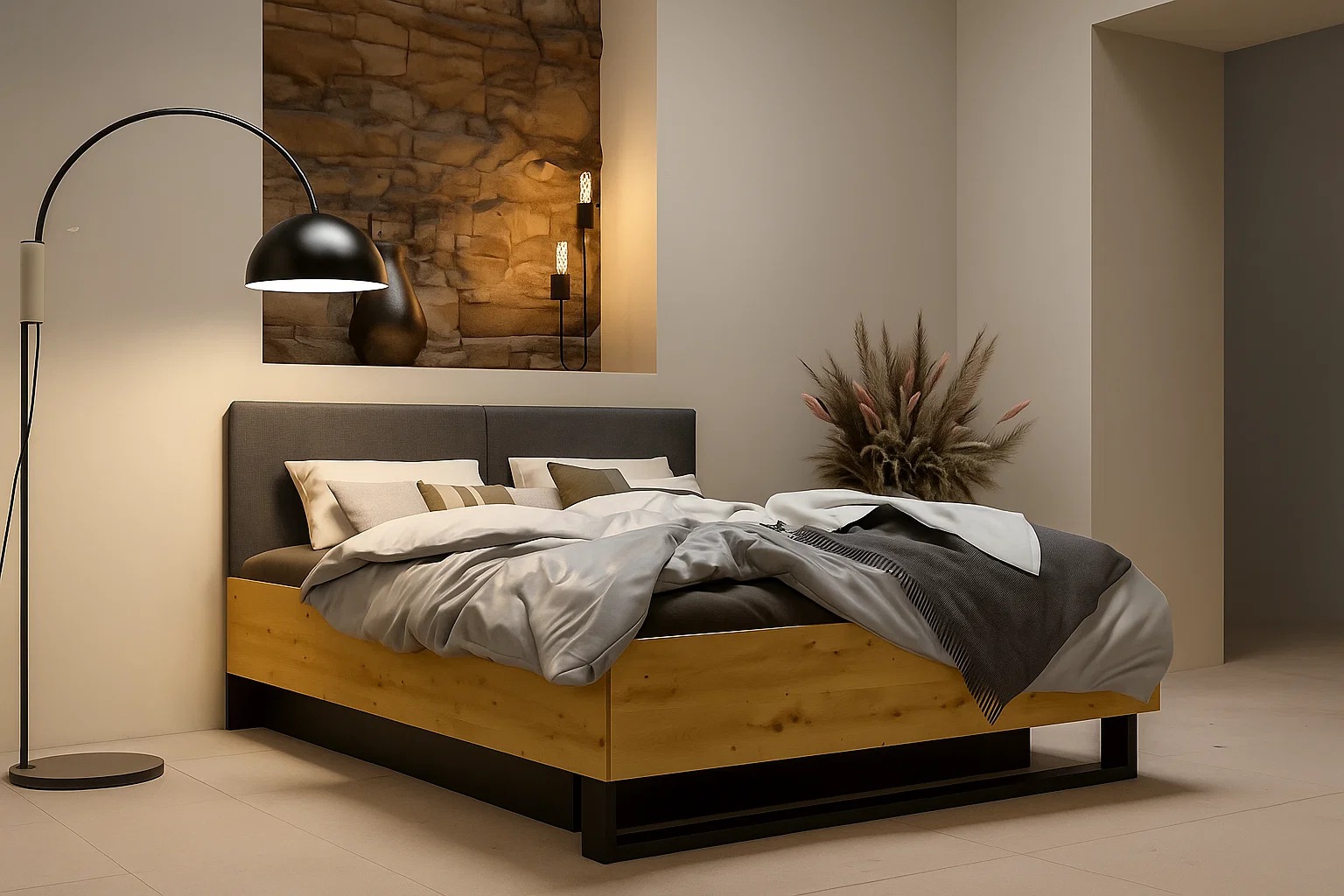 OTTO home Polsterbett "PEERY Bettgestell 160x200 mit gepolstertem Kopfteil, ohne Bettkasten" ohne Lattenrost und Bettkasten, Kufengestell