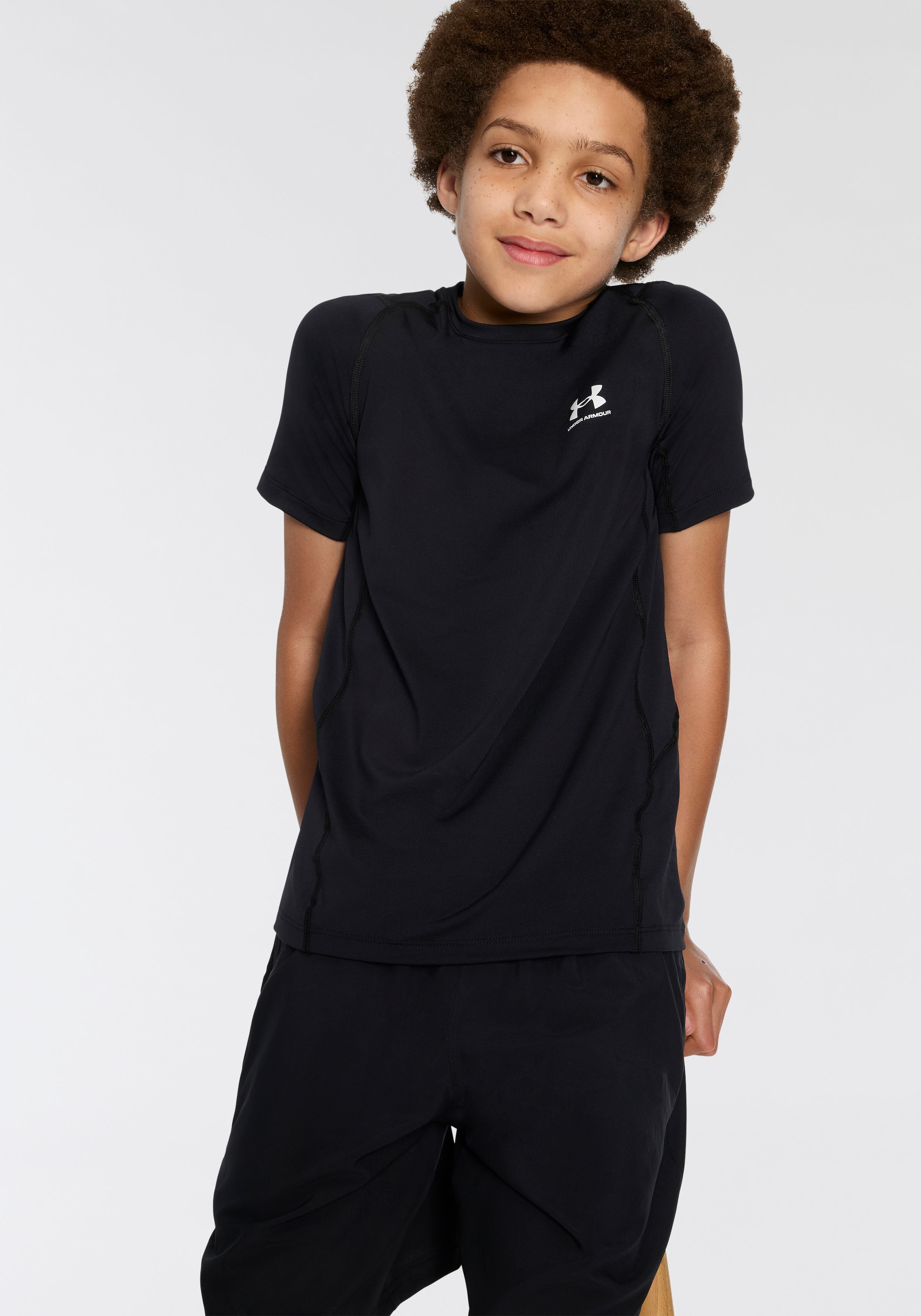 Image of Under Armour Trainingsshirt "UA HG ARMOUR SS" für Kinder, sportlicher Stil, Kurzarmdesign, atmungsaktiv