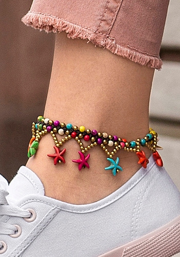 LASCANA Fusskette mit Anhänger »fröhliche Seestern Motive«, Seesternanhänger, Fusskettchen-Armband, Fusskettchen mit Anhänger