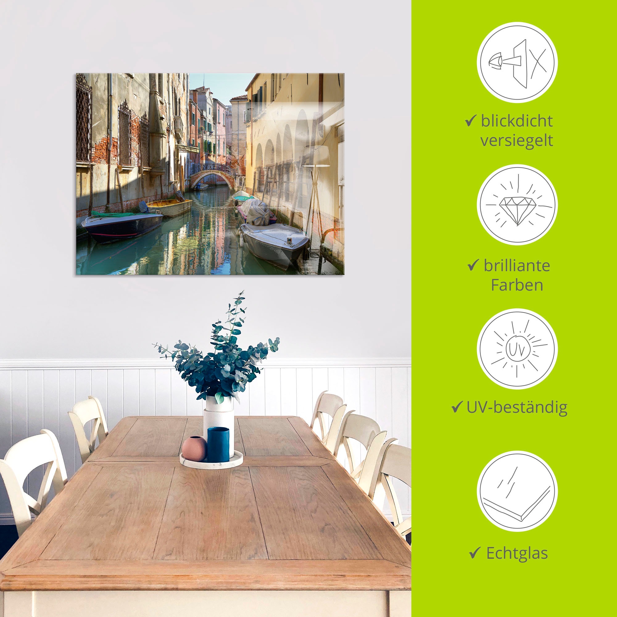 Artland Glasbild »Boote auf Kanal in Venedig« Italien 1 Stk. tlg. in verschiedenen Grössen