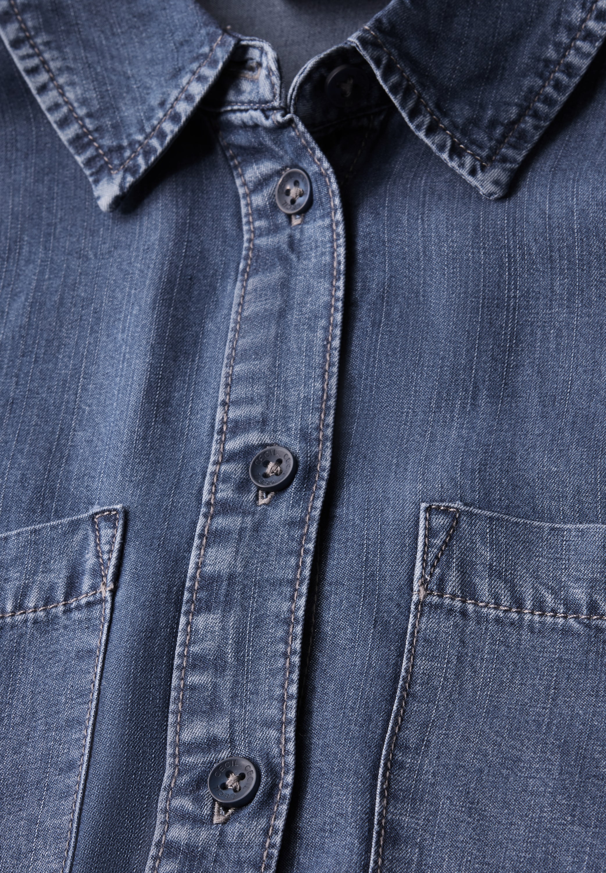 Cecil Jeansbluse, Denim-Look, mit Hemdkragen und durchgehender Knopfleiste