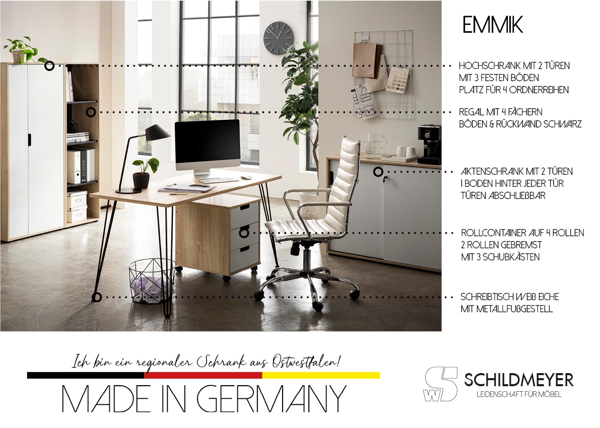 Schildmeyer Schreibtisch »Emmik, Breite 138 cm, klassisch, zeitlos, schick« 2 Stk. tlg. Made in Germany