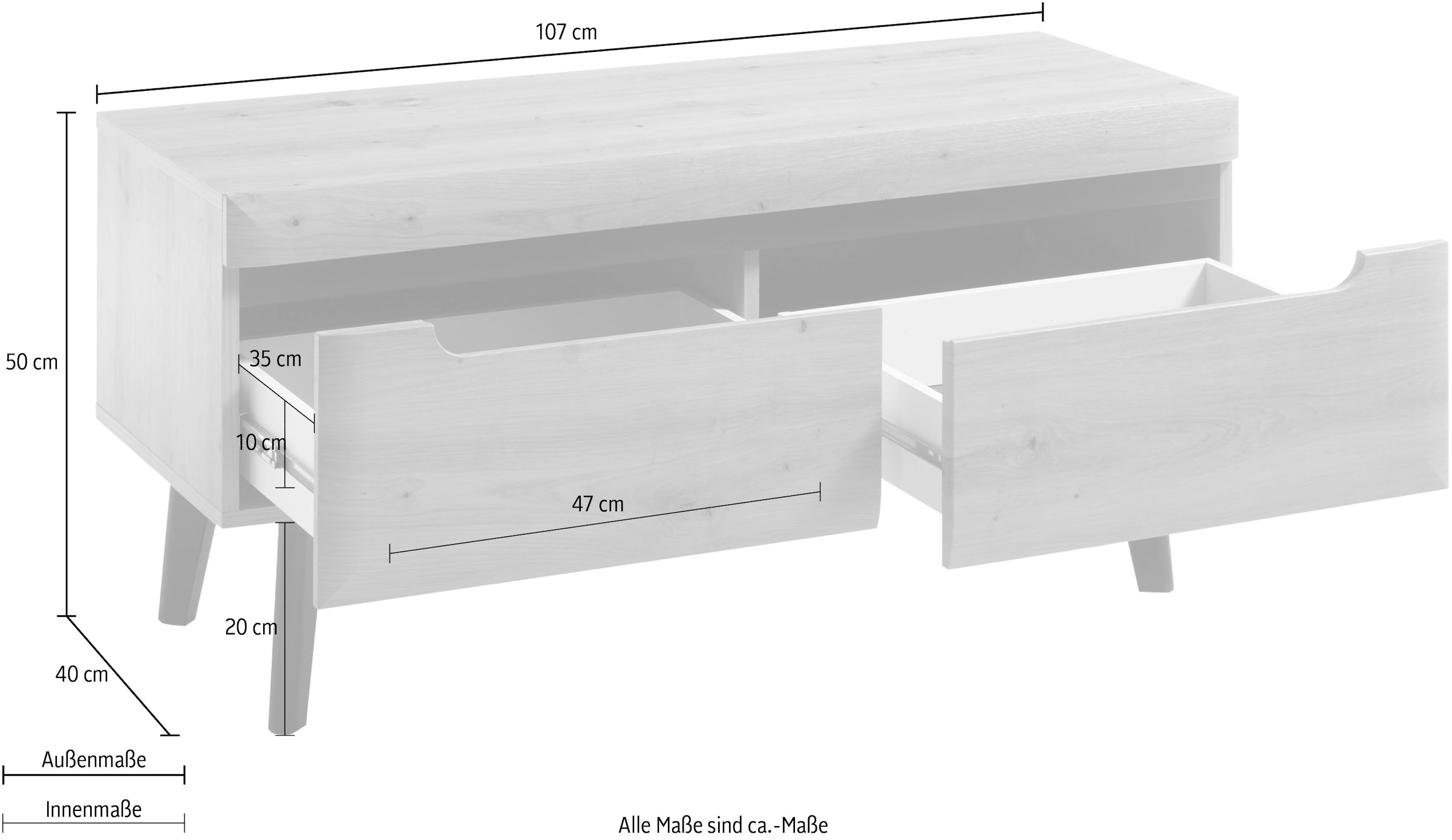 INOSIGN Lowboard »Torge, TV-Unterschrank, TV-Kommode, Fernsehschrank, TV-Board«, (1 St.), abgeschrägte Füsse, drei Farben, Scandi Design, 107 cm breit