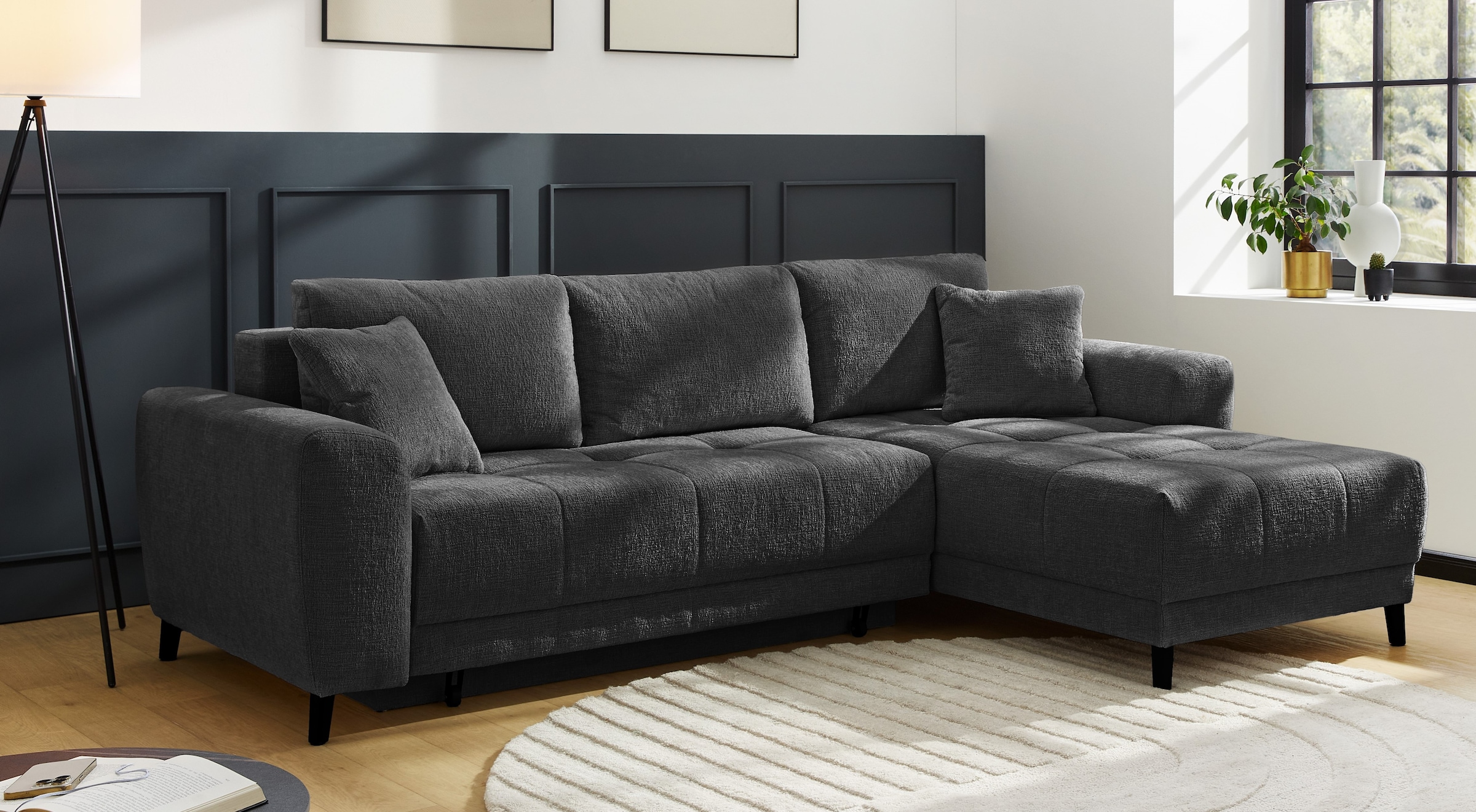 Image of Jockenhöfer Gruppe Ecksofa "Beverly L-Form, Schlaffunktion und Bettkasten, inkl. Zierkissen" Couch frei stellbar, Recamiere beidseitig montierbar