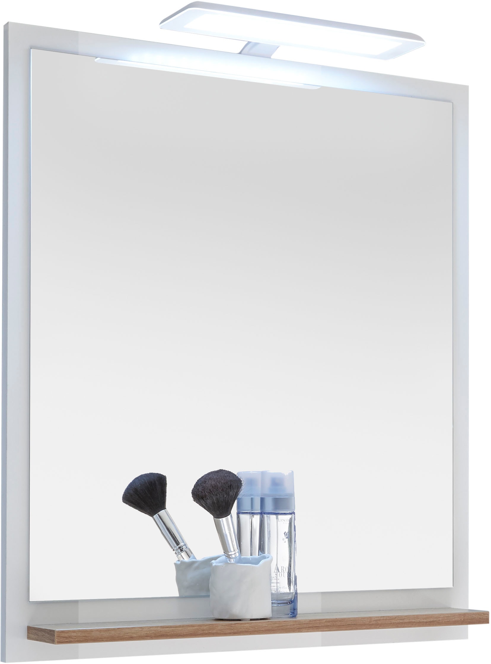 Saphir Miroir de salle de bain »Quickset 923 Spiegel 60 cm breit mit Ablage« miroir de surface blanc brillant, imitation chêne Riviera horizontal