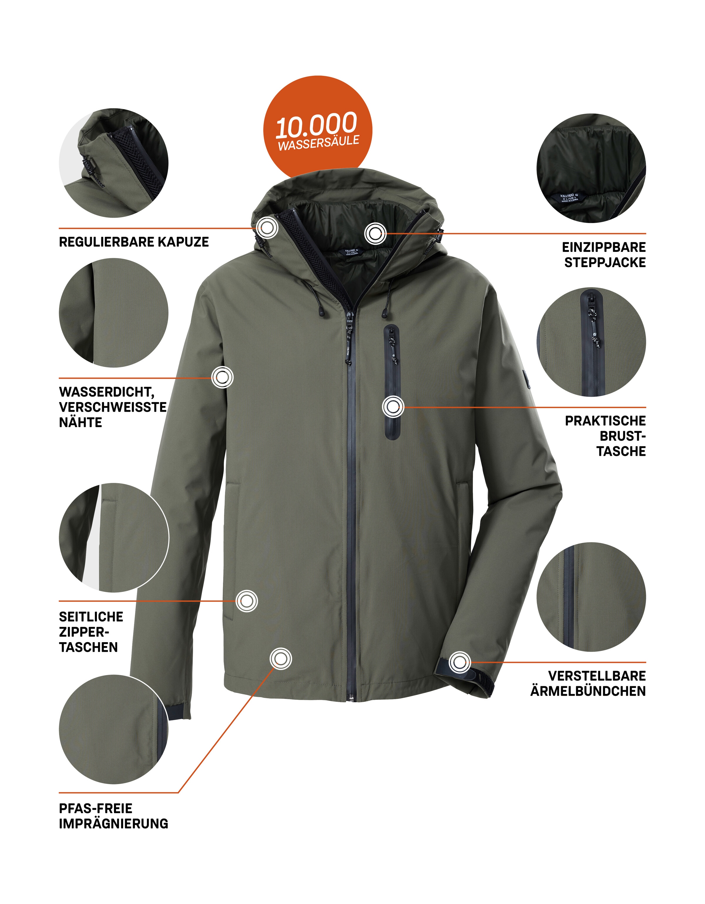 Killtec Veste fonctionnelle 3 en 1 »KOW 95 MN JCKT« veste homme 3 en 1, étanche et coupe-vent, respirante