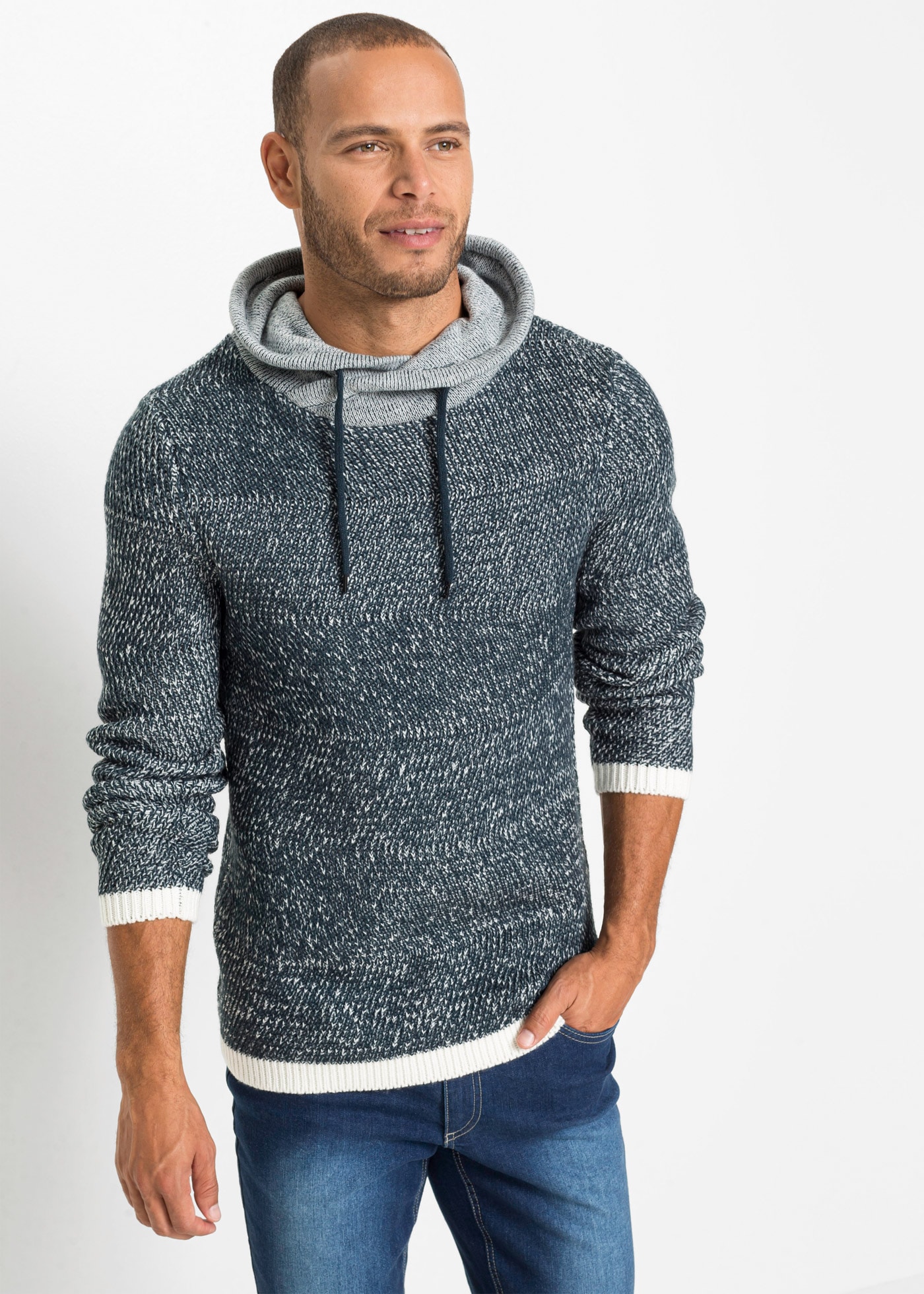 Image of bonprix Strickpullover aus Polyacryl, mit Schalkragen und Kordelzug, melierte Optik