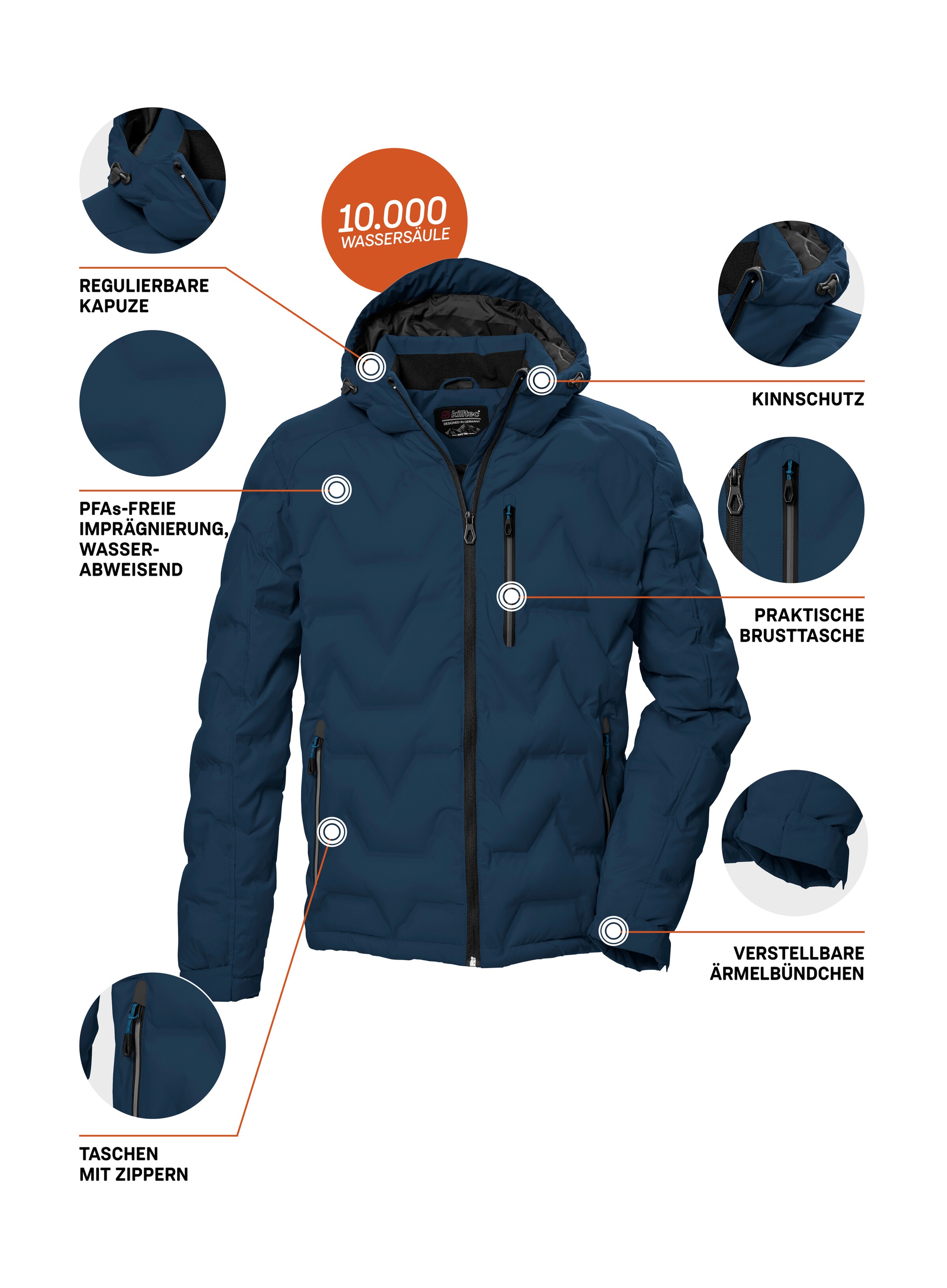 Killtec Steppjacke »KOW 60 MN QLTD JCKT«, Wasser- und windabweisend, atmungsaktiv, verstellbare Kapuze