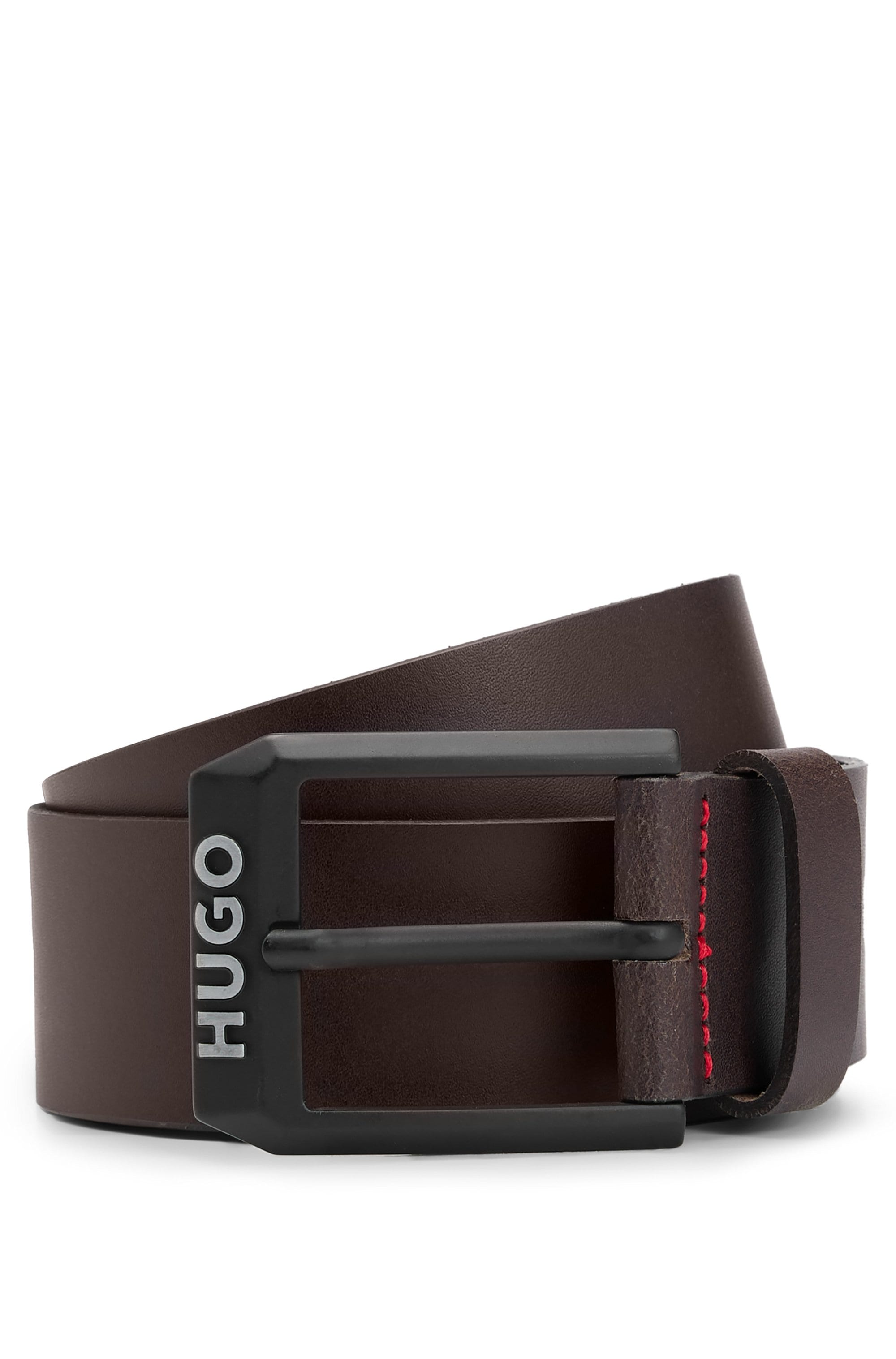 Image of HUGO Ledergürtel "Gelio-B Sz40" HUGO Markenlabel, rote Ziehnaht