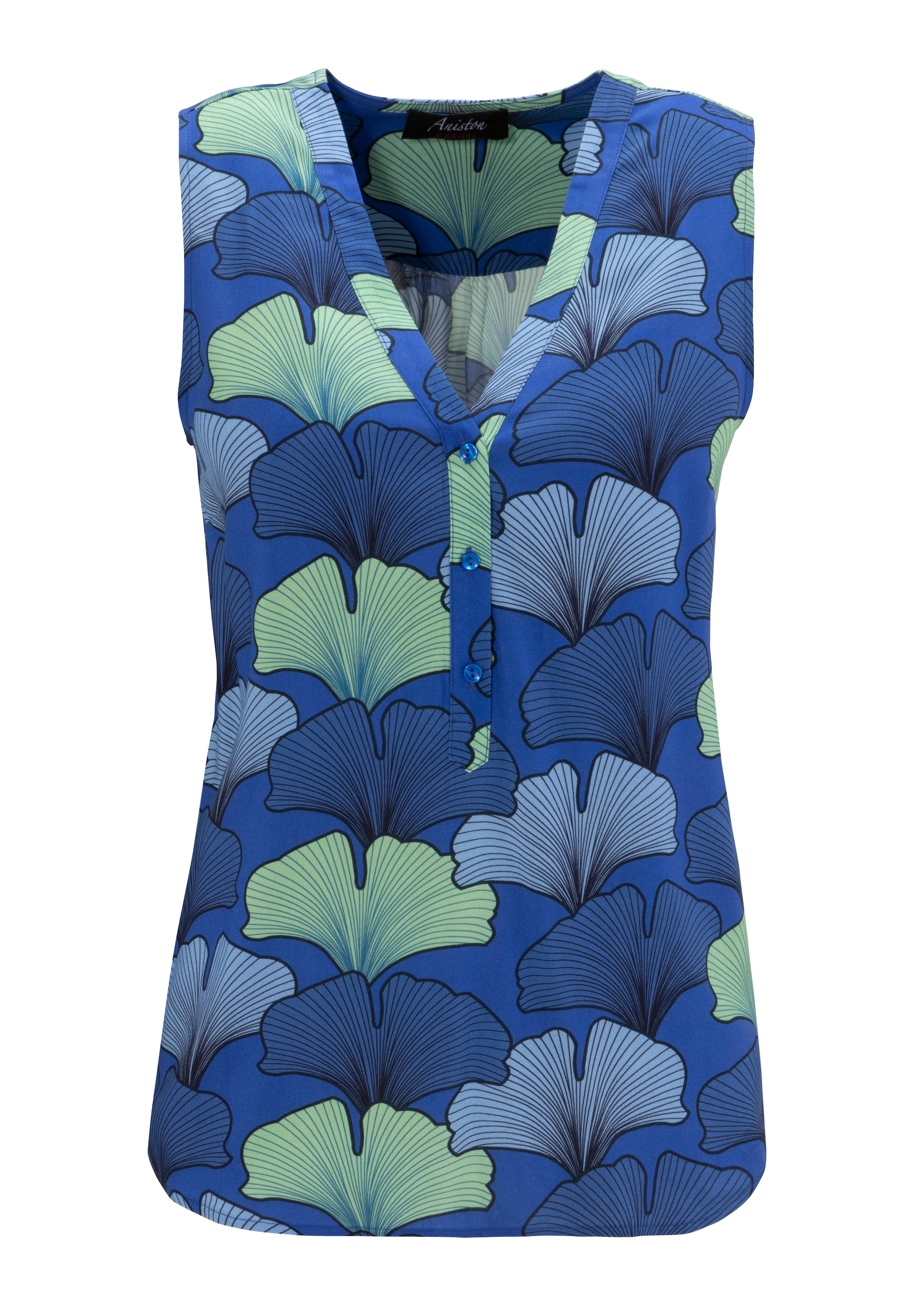 Aniston CASUAL Blusentop, mit farbharmonischen, grossflächigen Blättern bedruckt