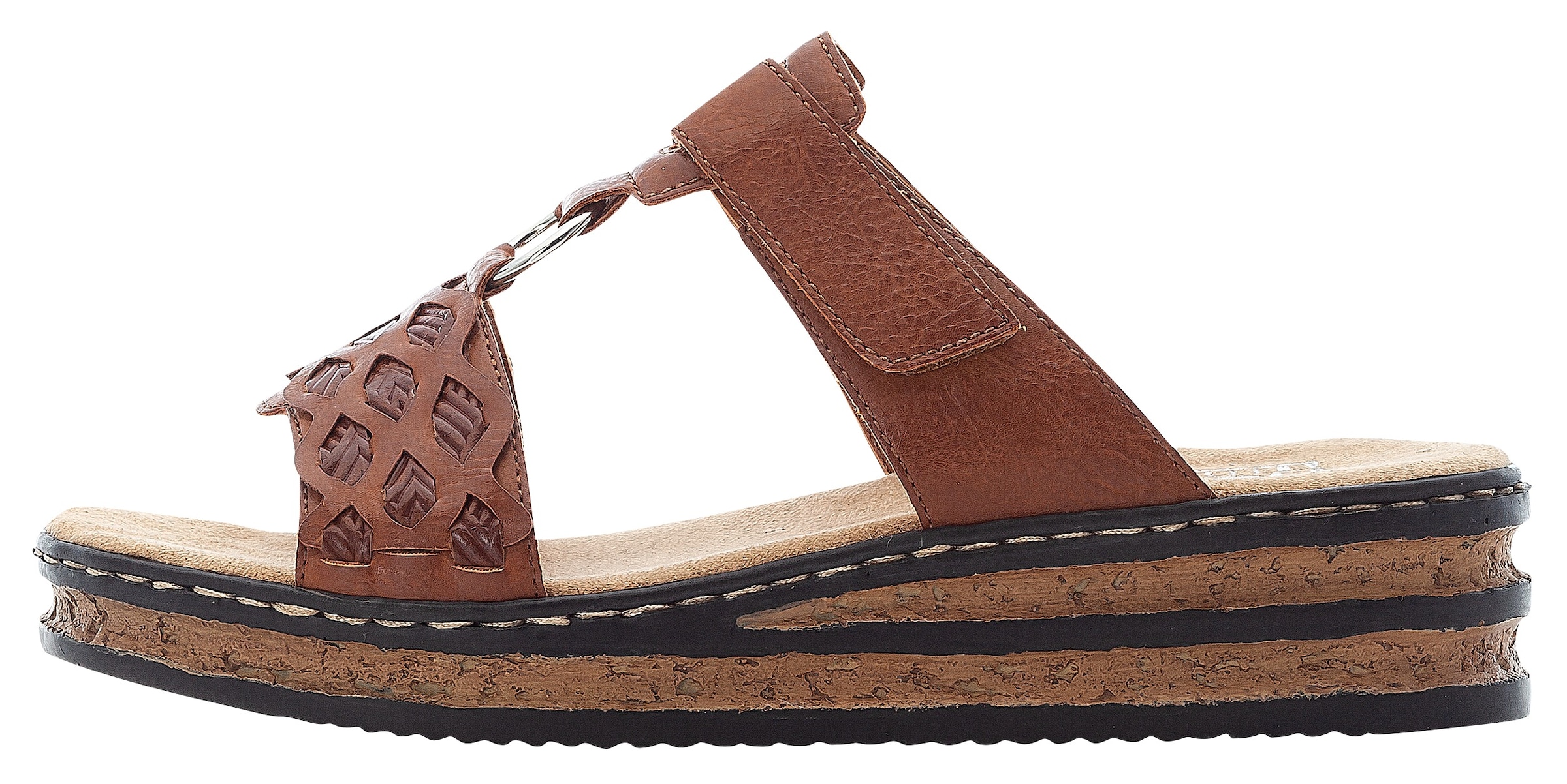 Rieker Pantolette  compensé, chaussure d'été, mule avec brides effet tressé