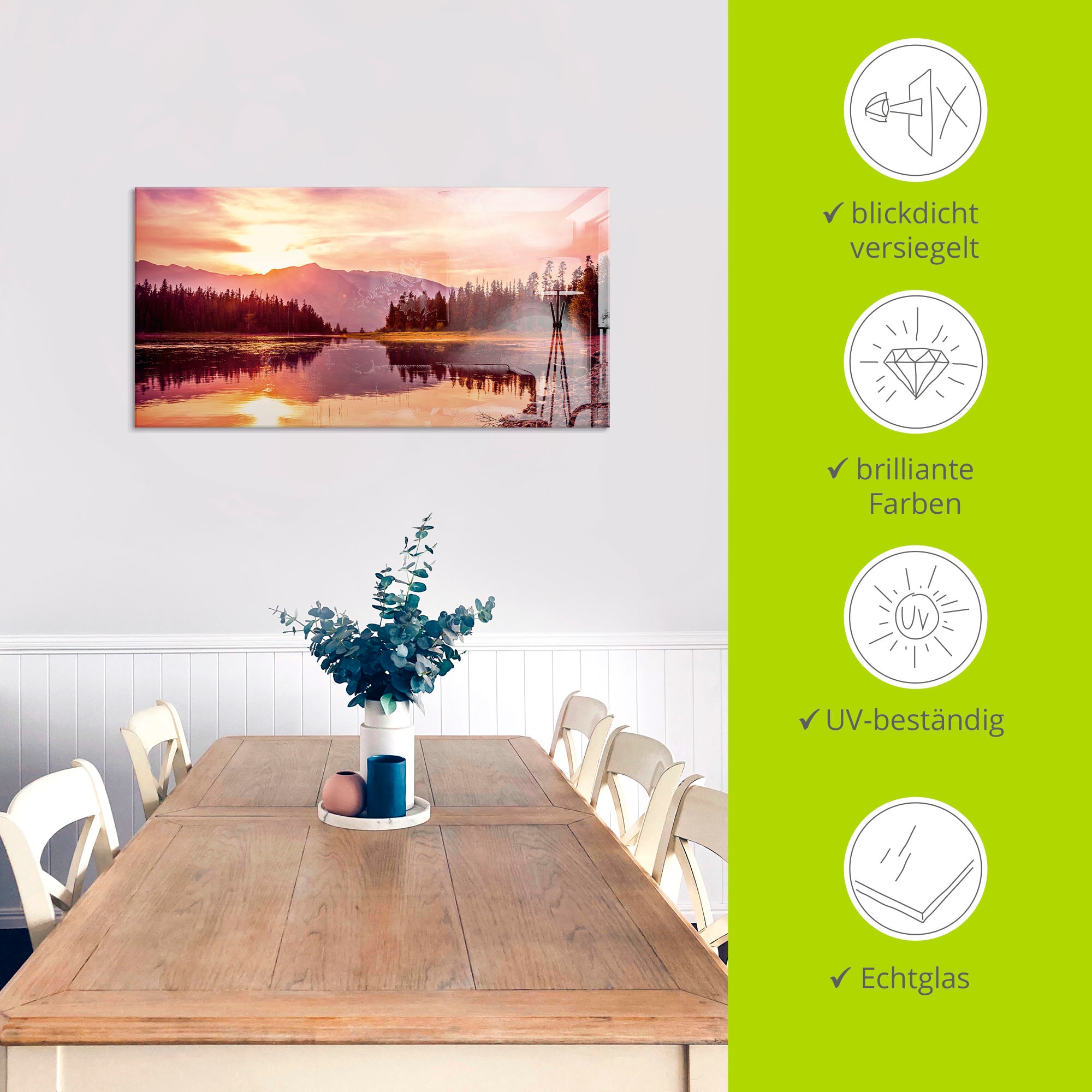 Artland Glasbild »Grand Teton Gebirge bei Sonnenuntergang«, Sonnenaufgang & -untergang, (1 St.), in verschiedenen Grössen