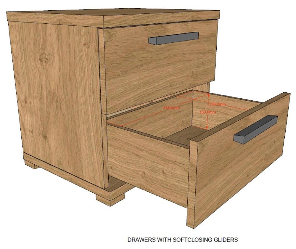Vipack Table de nuit »SAM mit 2 geräumigen Schubladen, universell einsetzbar« L/H/P env. 50x46,7x39 cm, tiroirs avec soft-close,  Surface facile d'entretien en décor chêne